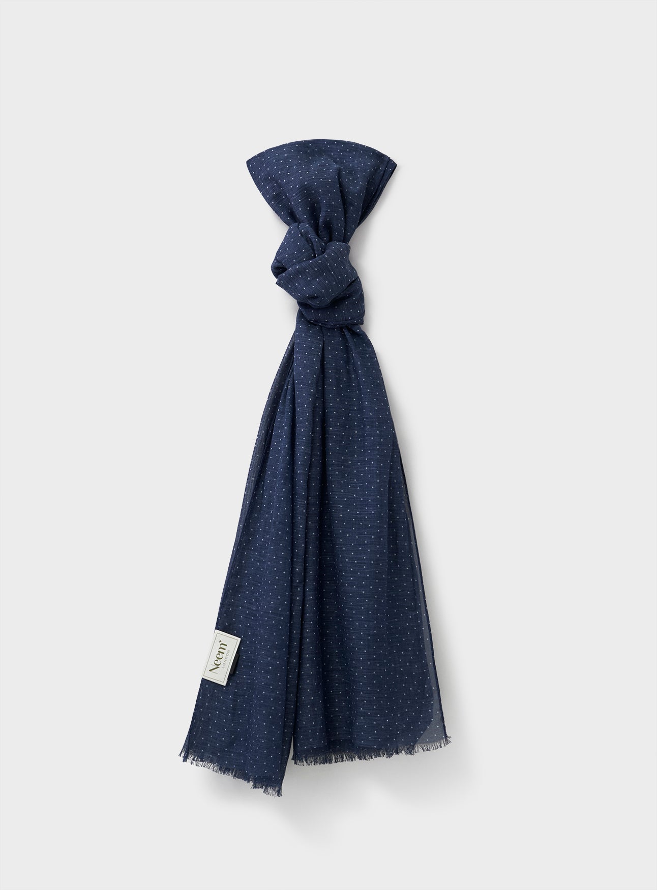 Cotton & Cashmere Wool Navy Spot Neck Scarf