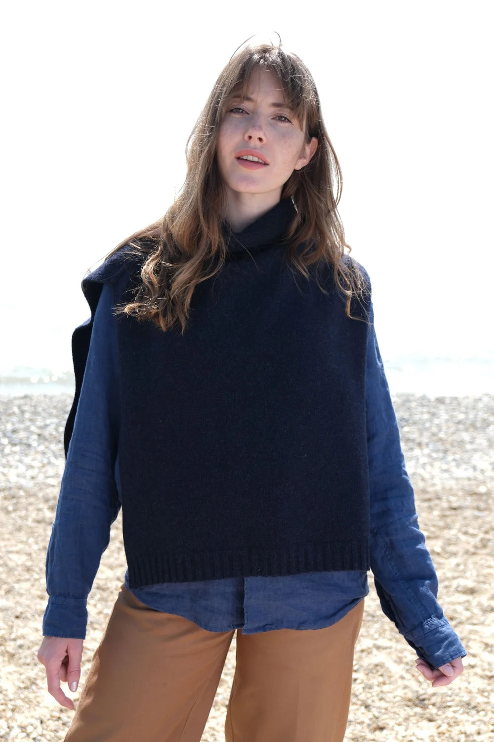 Funnel Neck Poncho in Indigo Melange