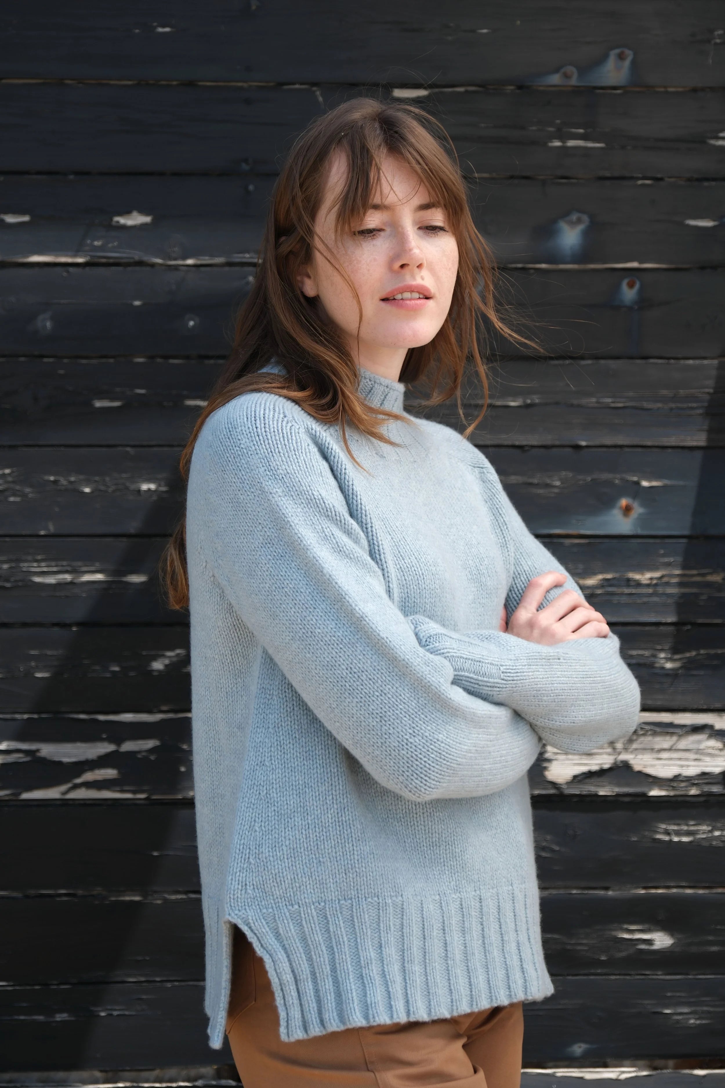 Chunky Swing Sweater With Split Hem in Drift
