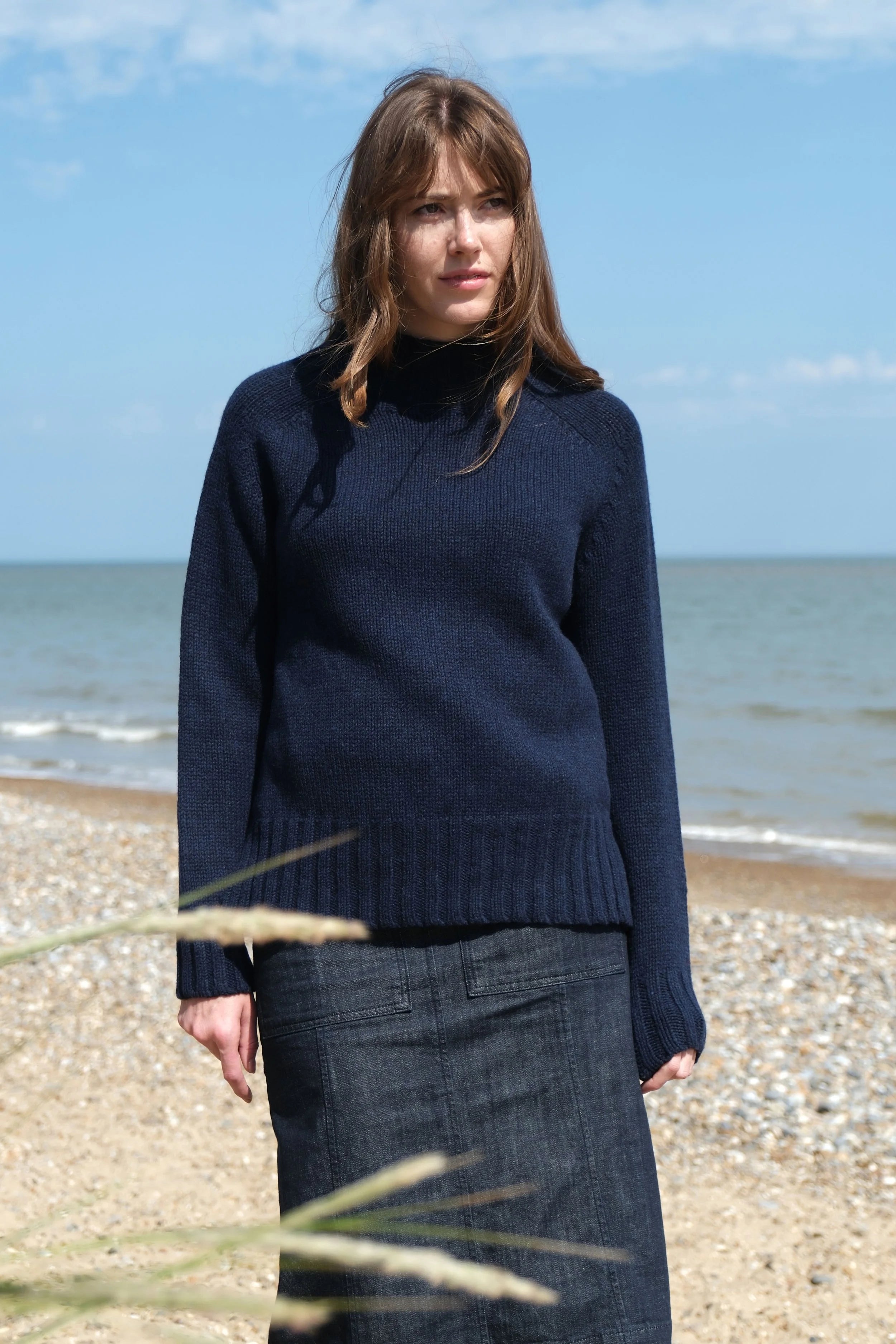 Chunky Swing Sweater With Split Hem in Cosmos