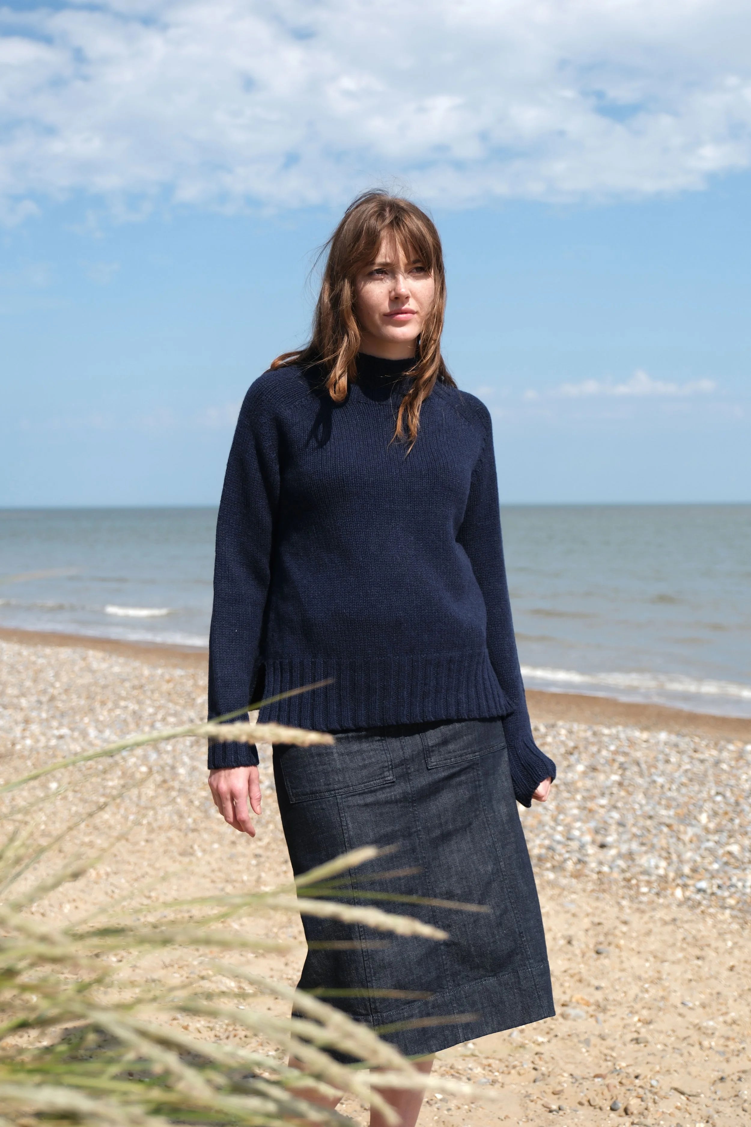 Chunky Swing Sweater With Split Hem in Cosmos