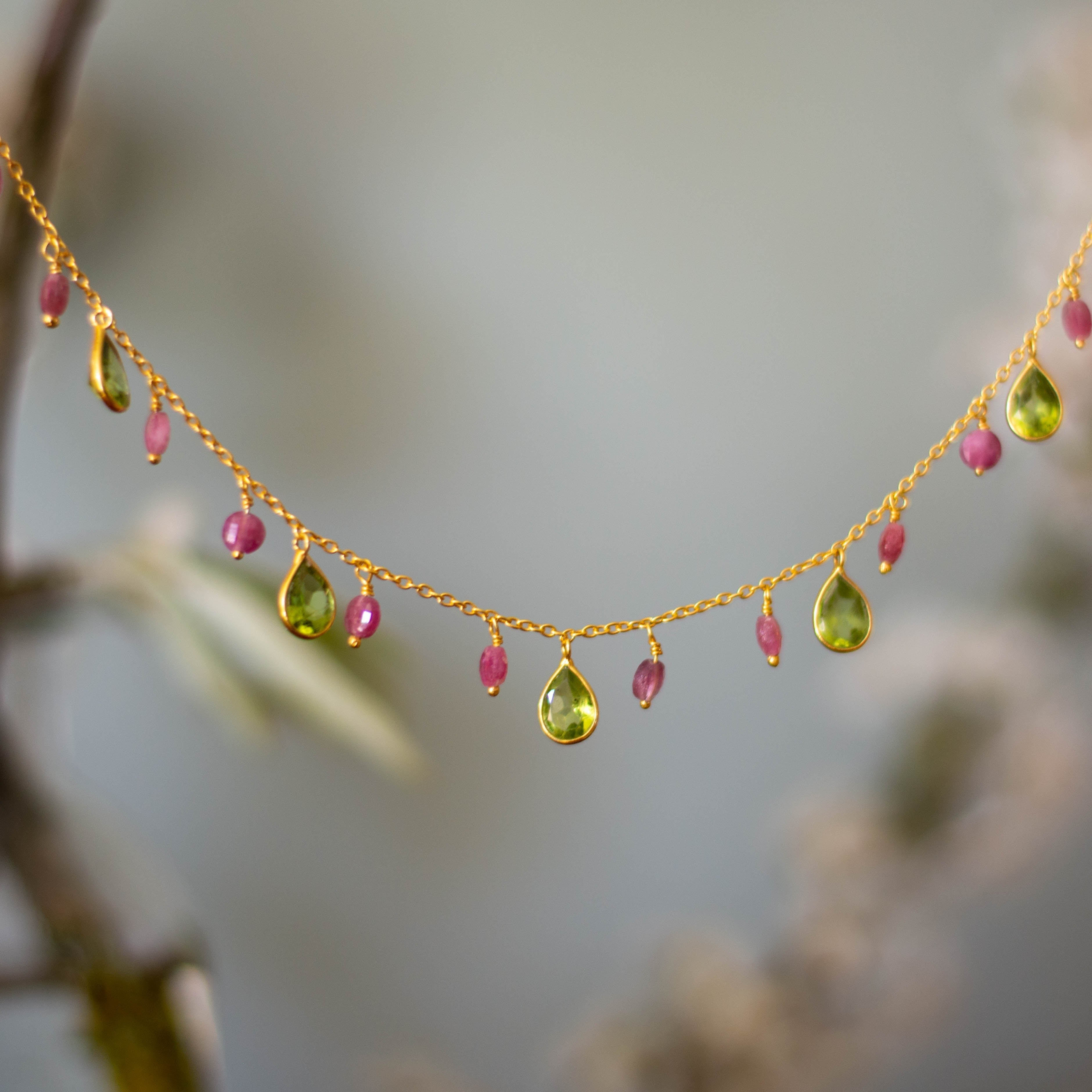 Kiki Necklace in Peridot and Pink Tourmaline