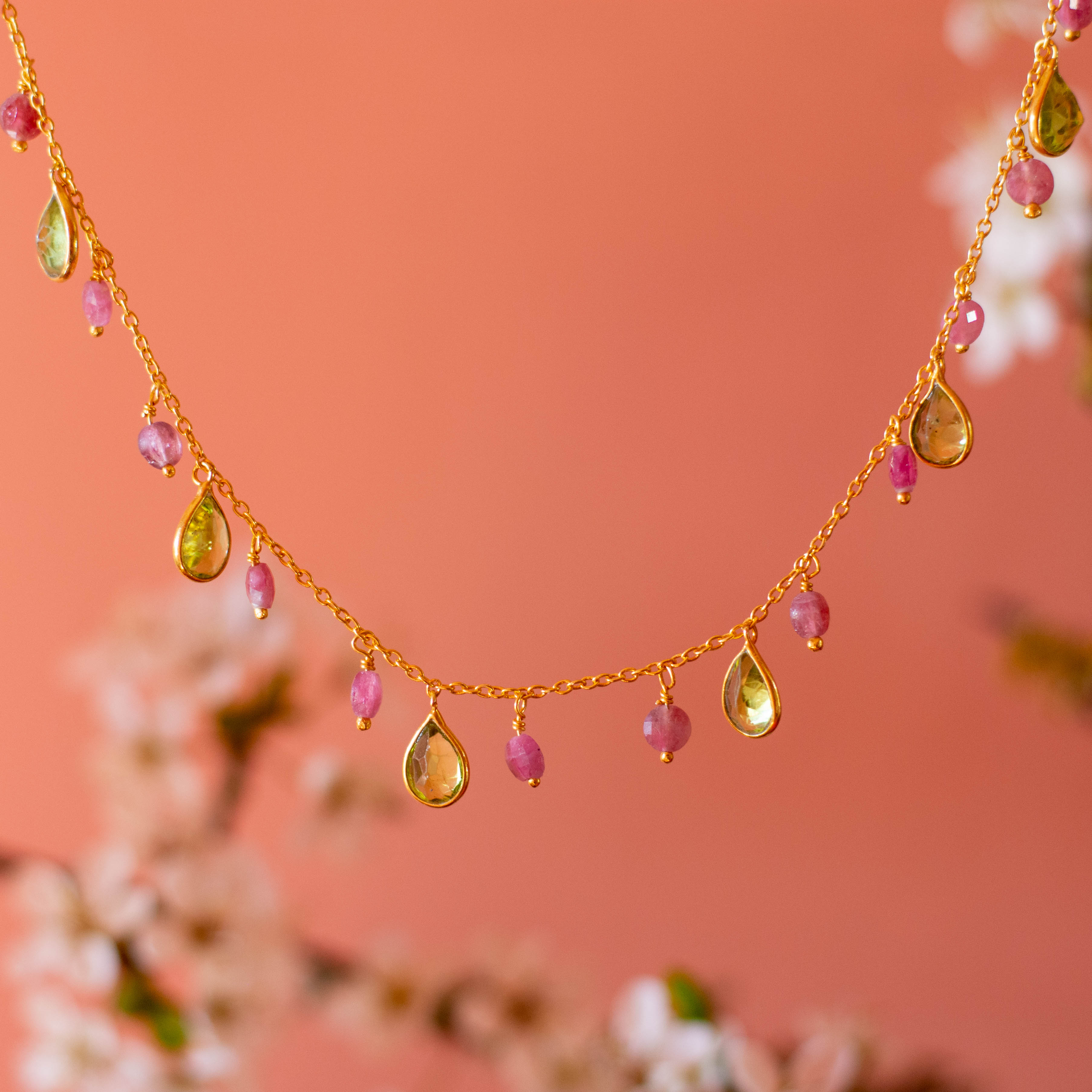 Kiki Necklace in Peridot and Pink Tourmaline