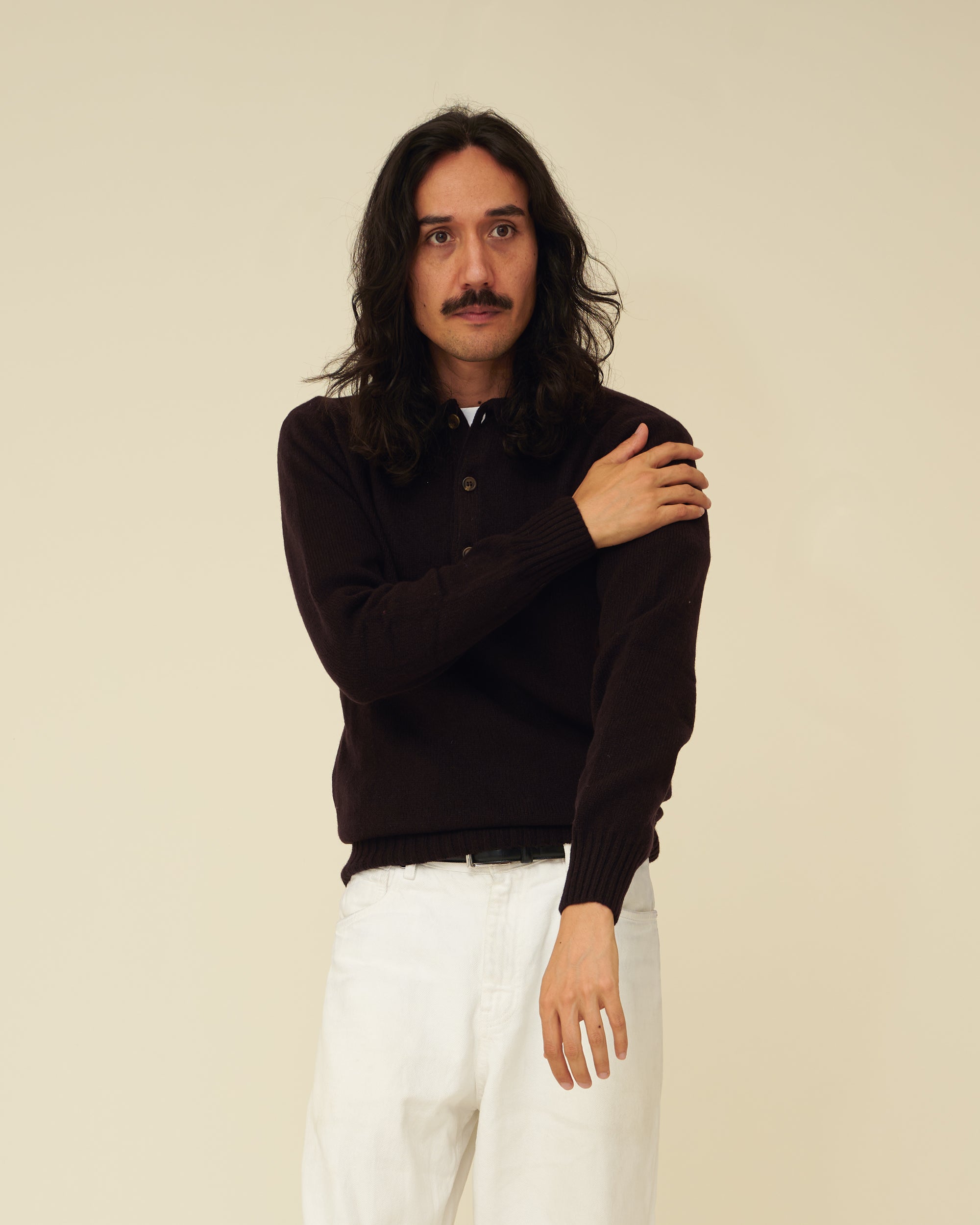 Merino Lambswool Rugby Jumper - Dark Brown (Knitted-to-Order)