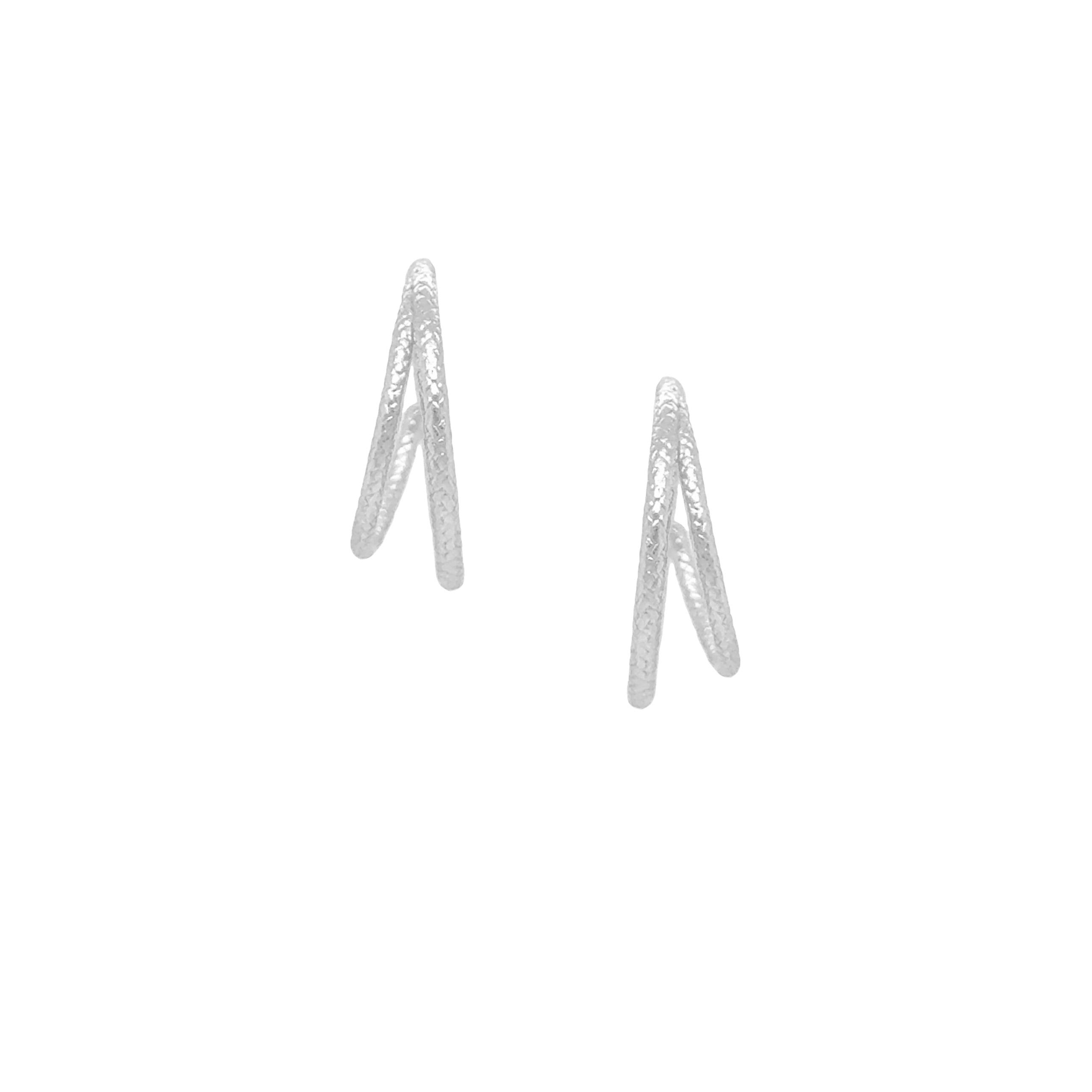 Silver Double Sun Ray Hoop Earrings