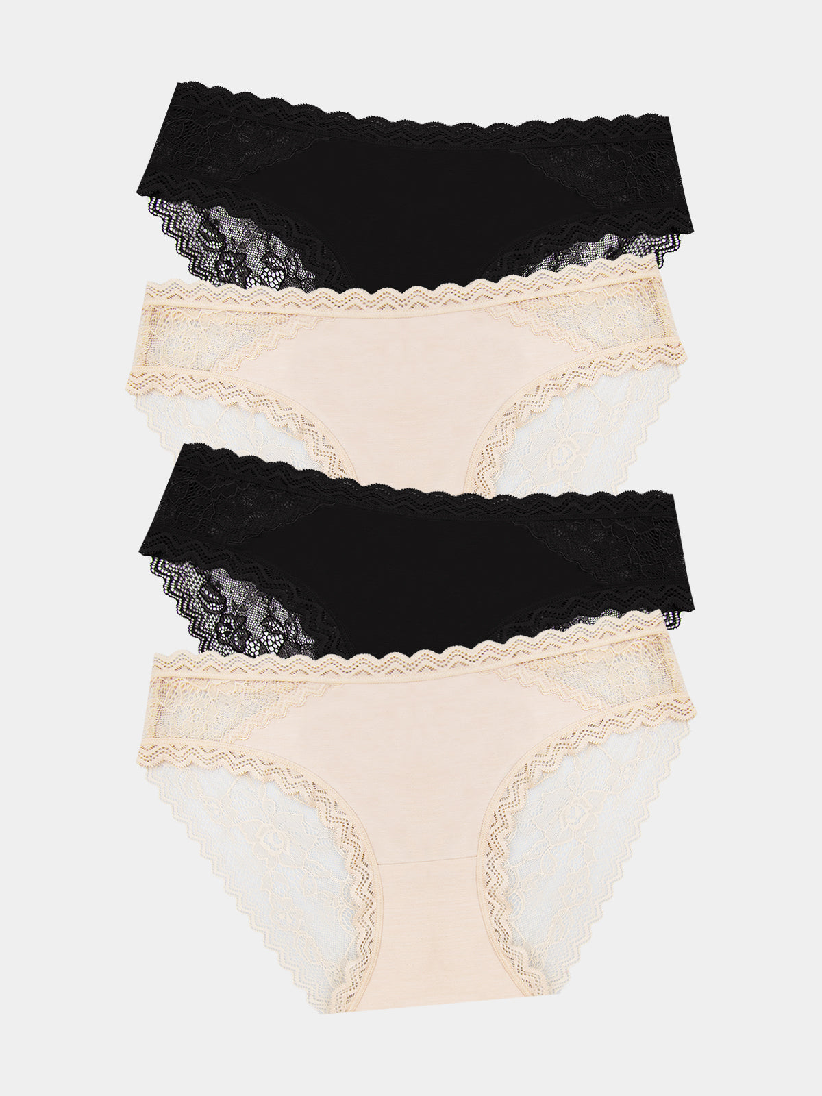 Eco Lace Original Knicker Four Pack - Black & Sand