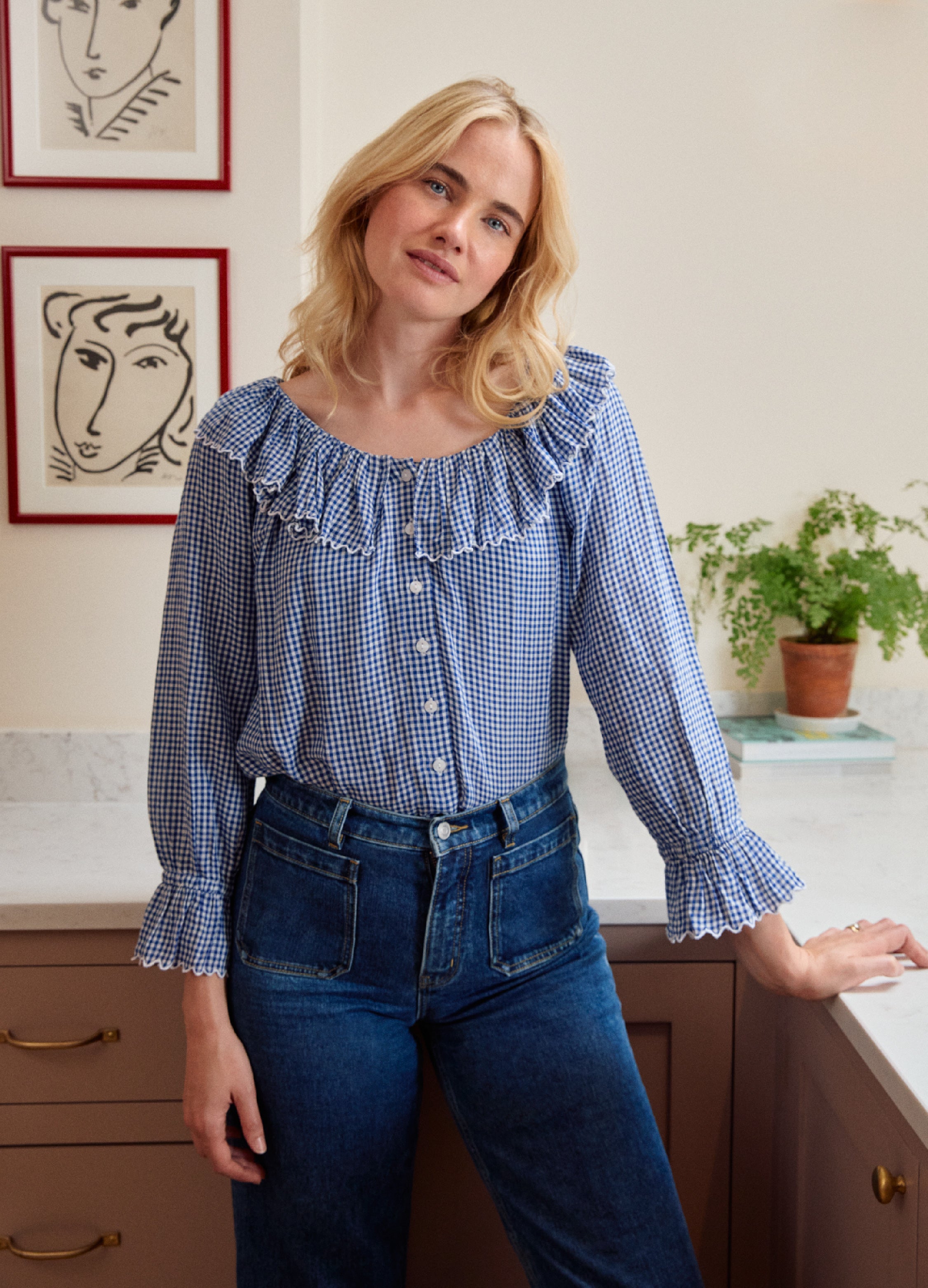 Pandora Blouse - Navy Gingham