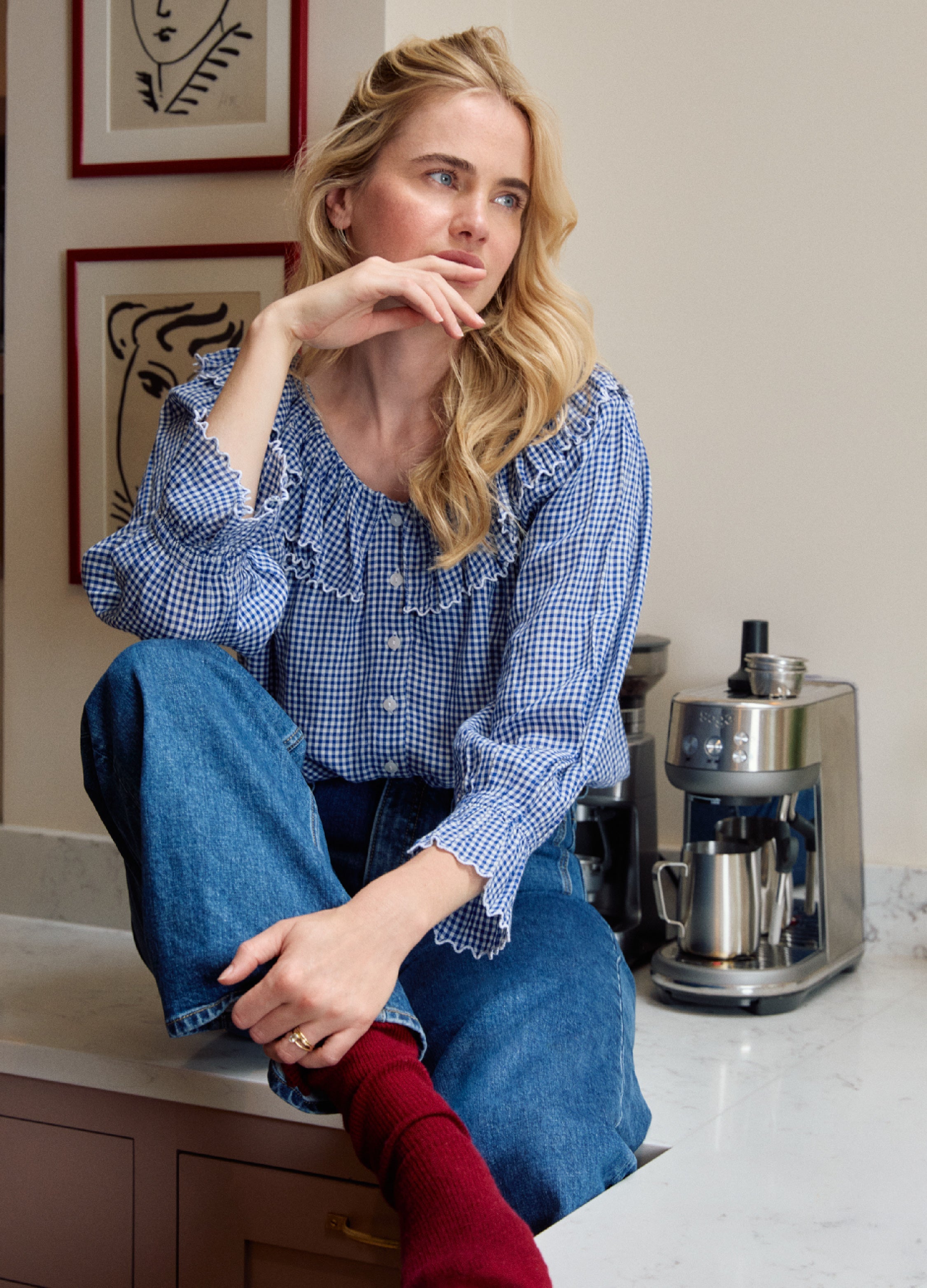 Pandora Blouse - Navy Gingham