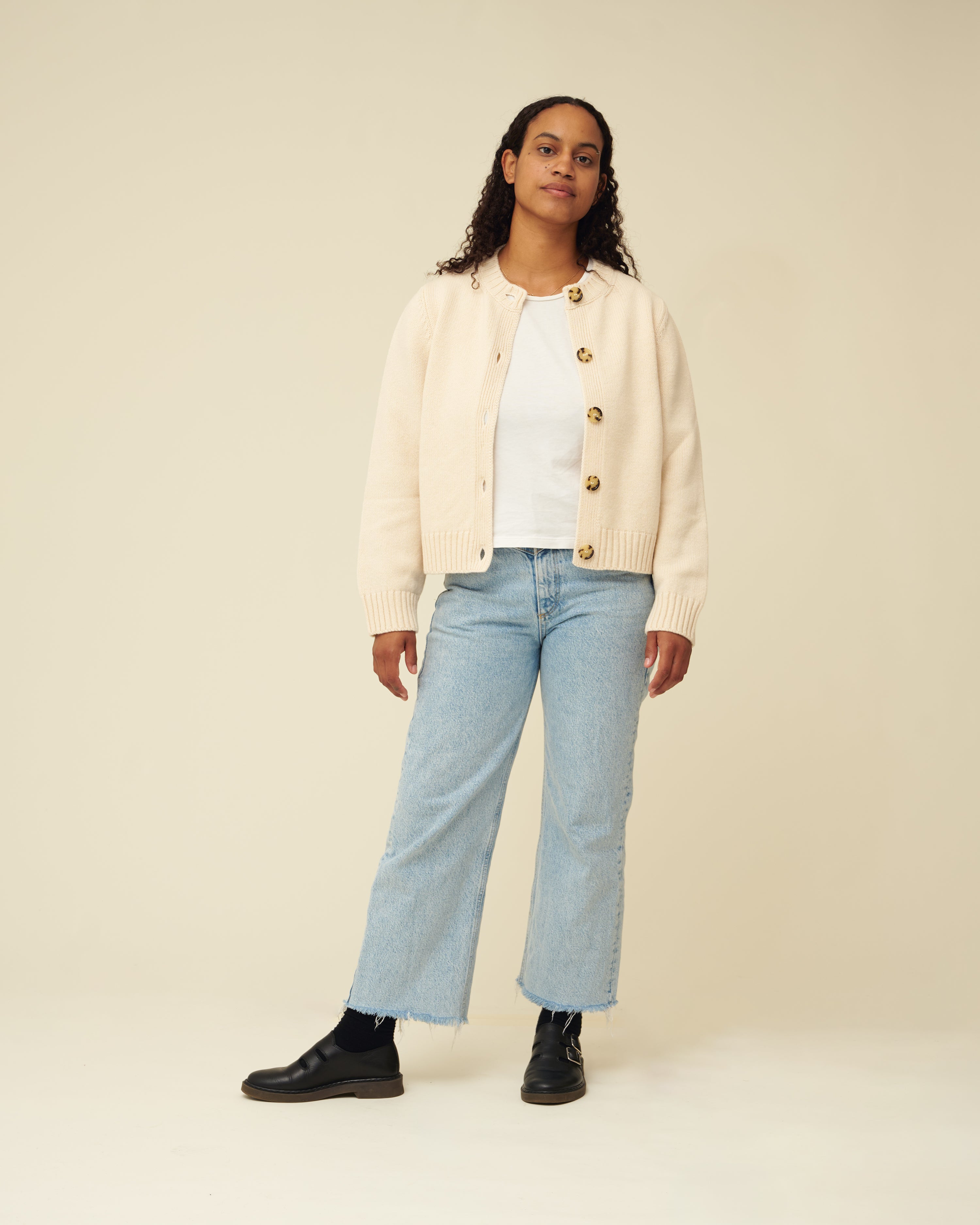 Merino Lambswool Cardigan - Ecru (Knitted-to-Order)