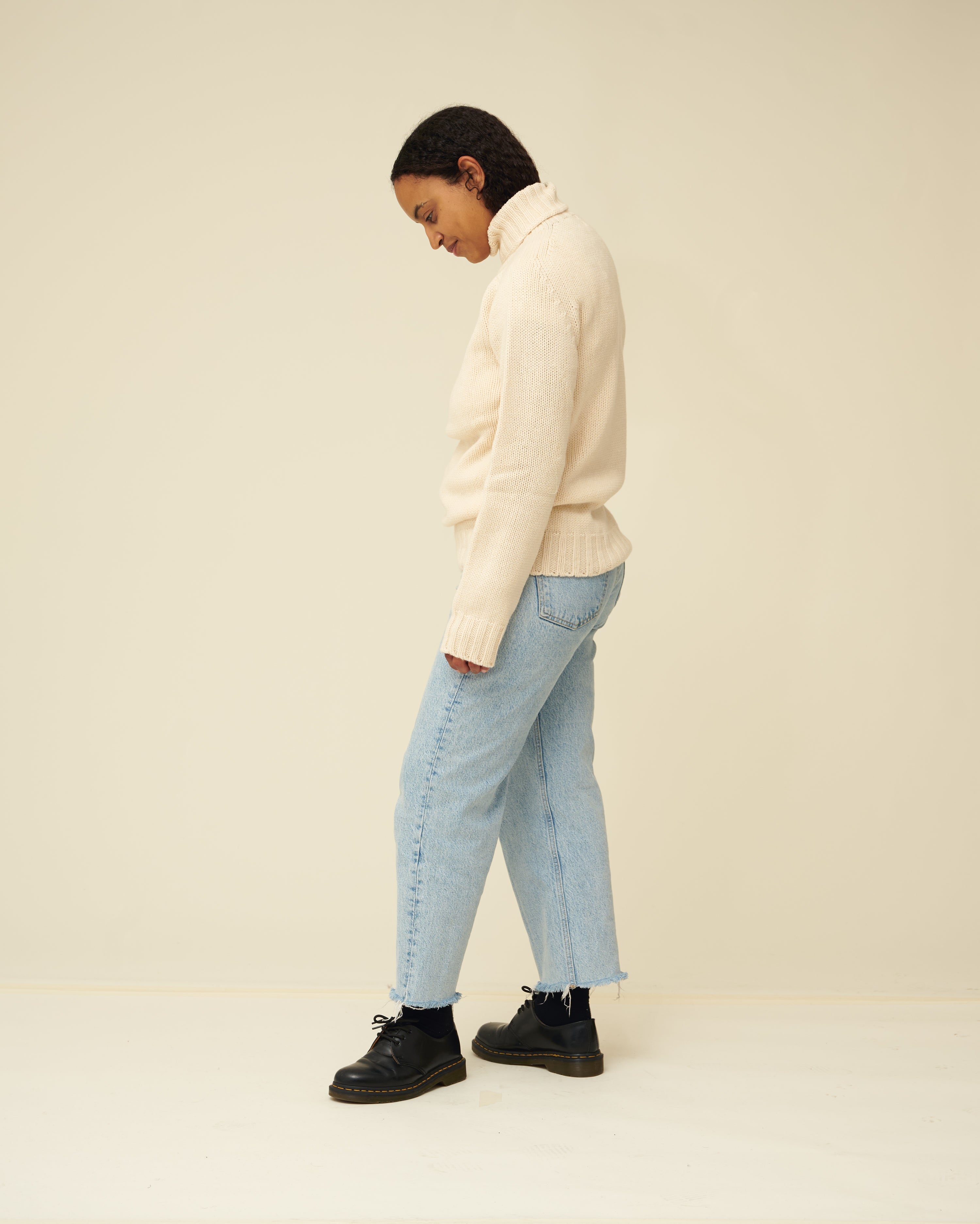 Chunky Merino Lambswool Roll Neck - Ecru (Knitted-to-Order)