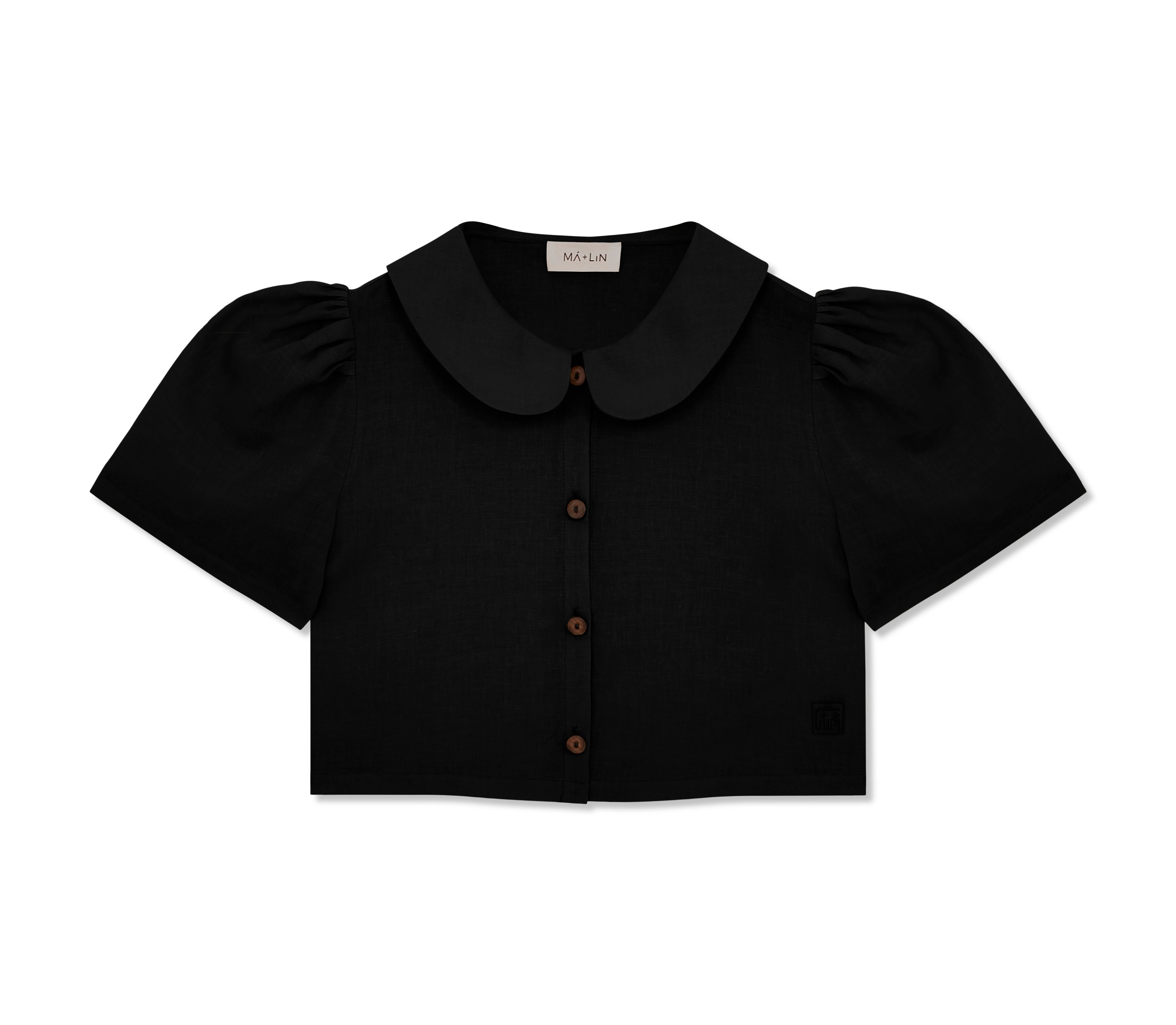 Frances Linen Cropped Blouse - Black