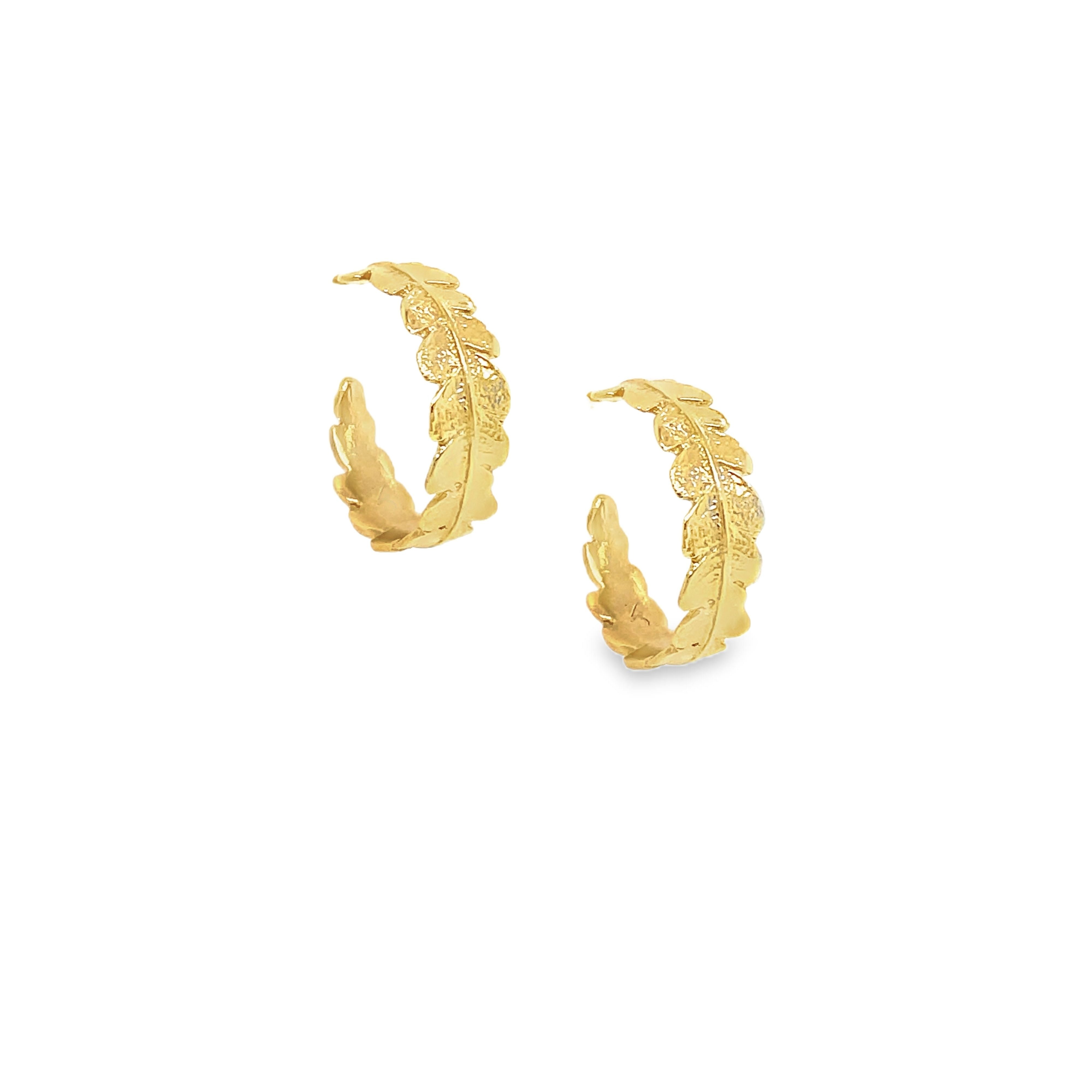 Gold Crown Fern Hoop Earrings