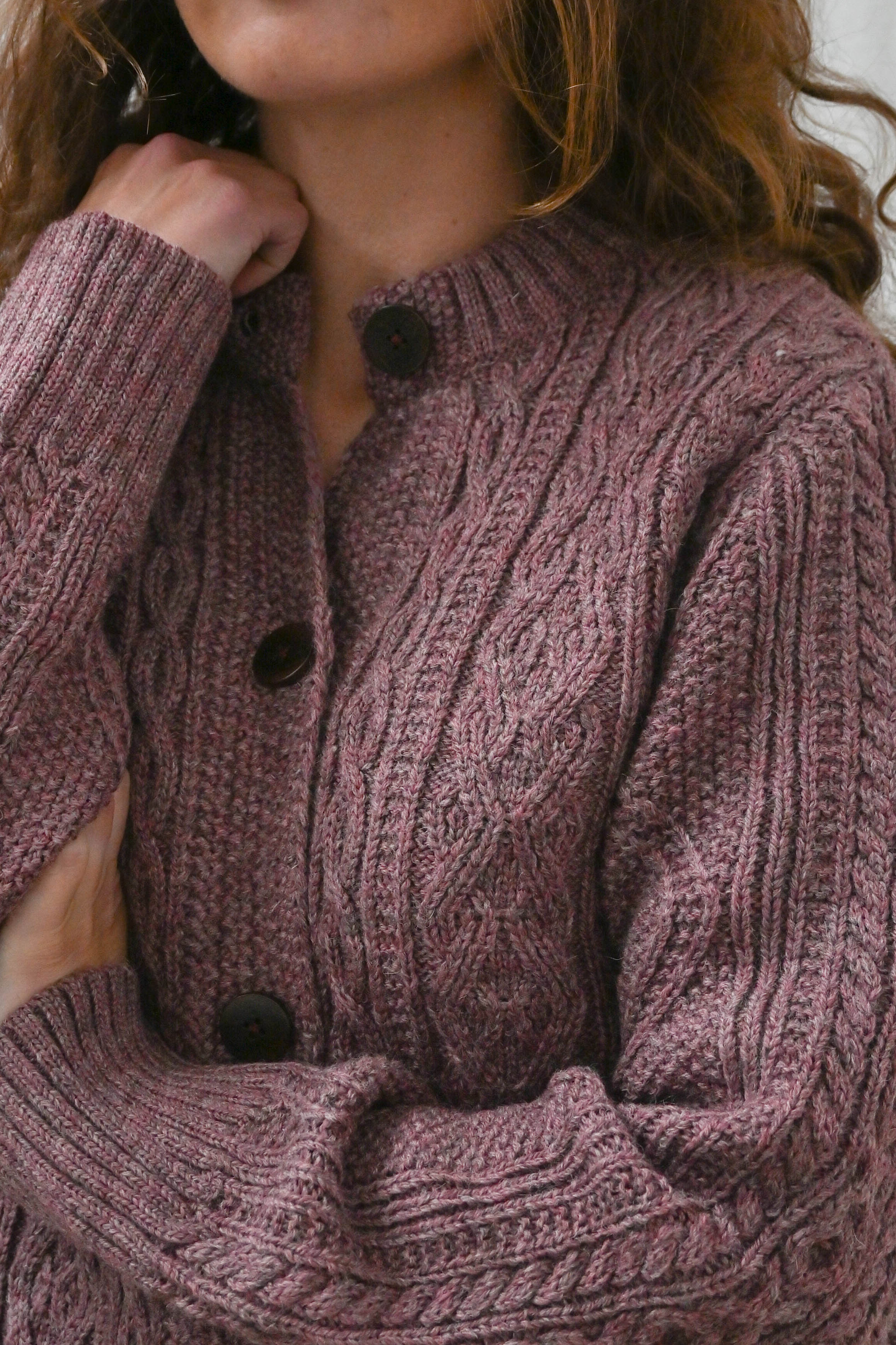 The Freyja British Wool Cable Cardigan in Calluna