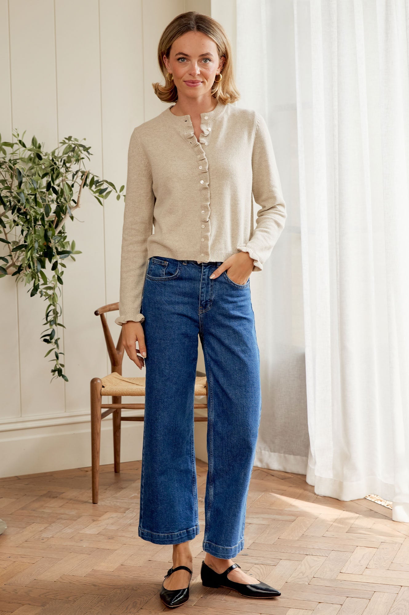 Merino Wool Frill Cardigan | Taupe