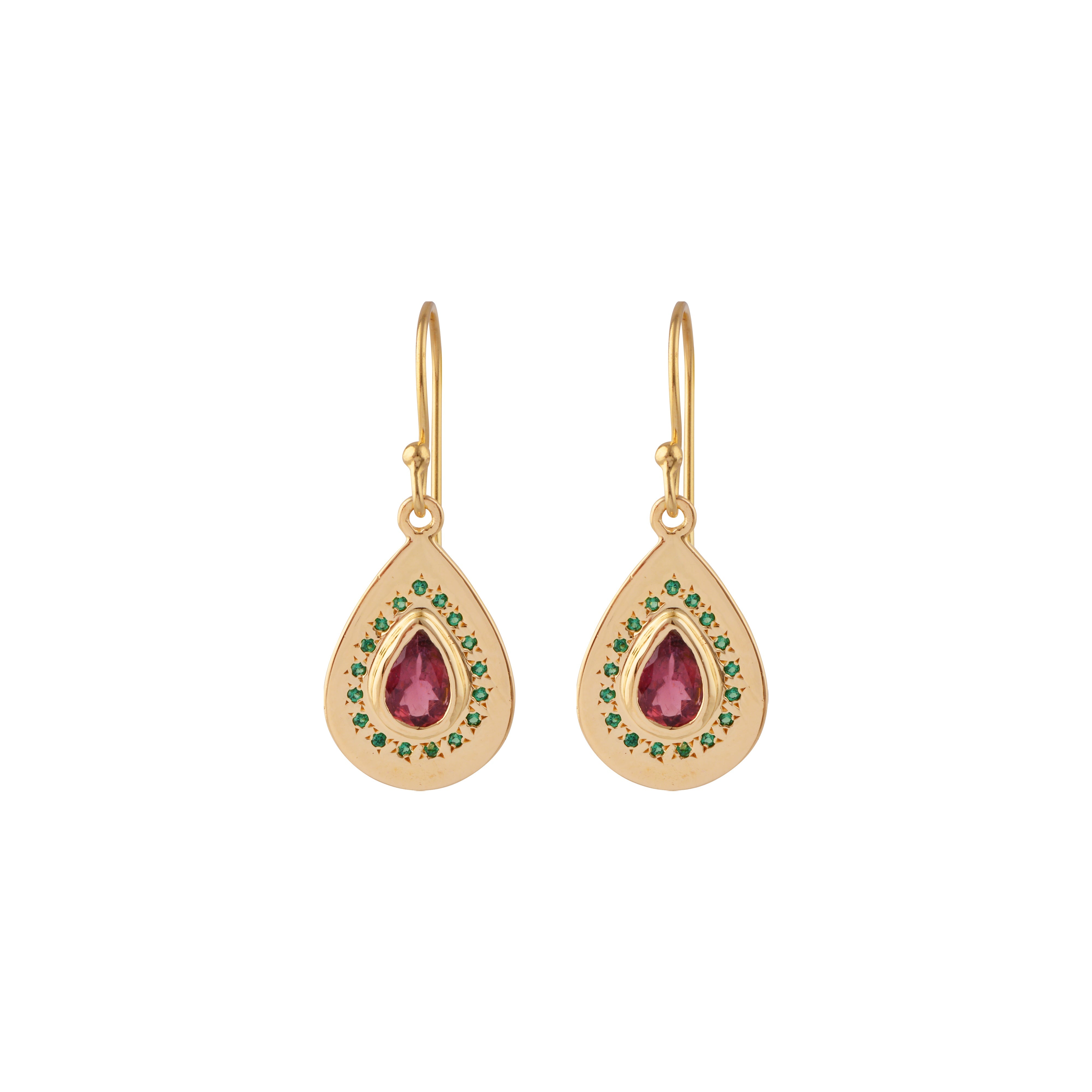 Taj Drop Earrings in Gold With Tourmaline and Emerald