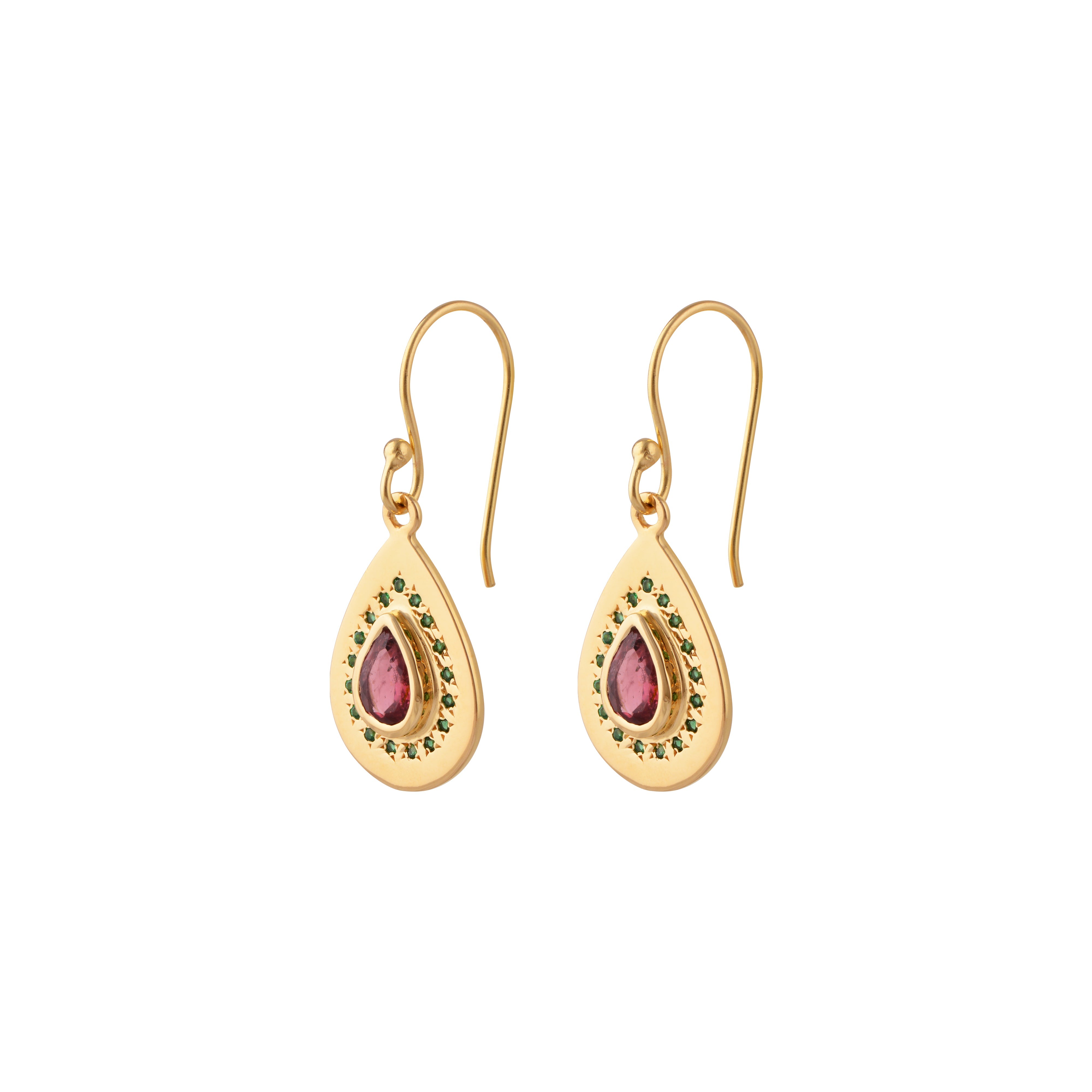 Taj Drop Earrings in Gold With Tourmaline and Emerald