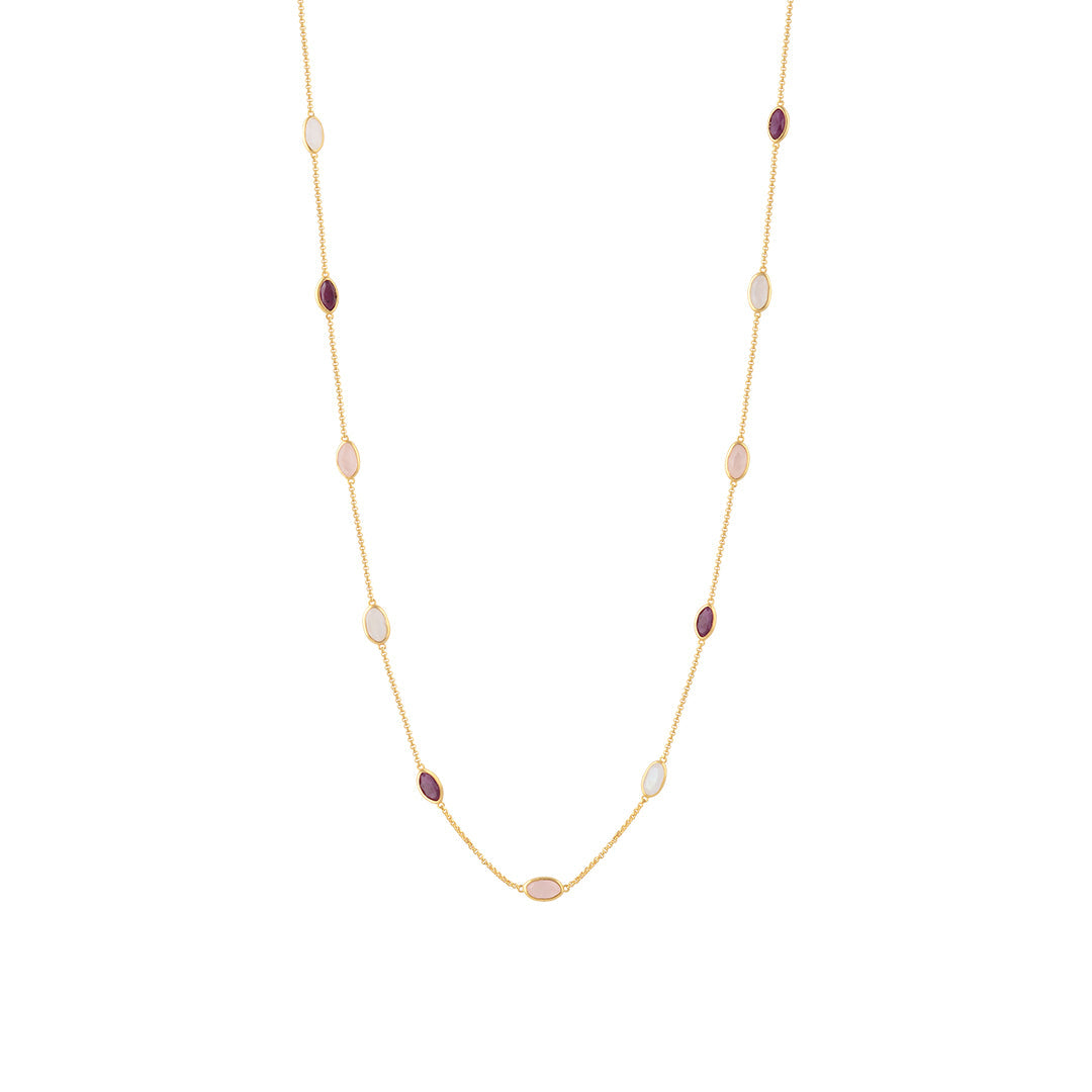 Lola Necklace in Gold With Ruby, Rose Quartz and Rainbow Moonstone