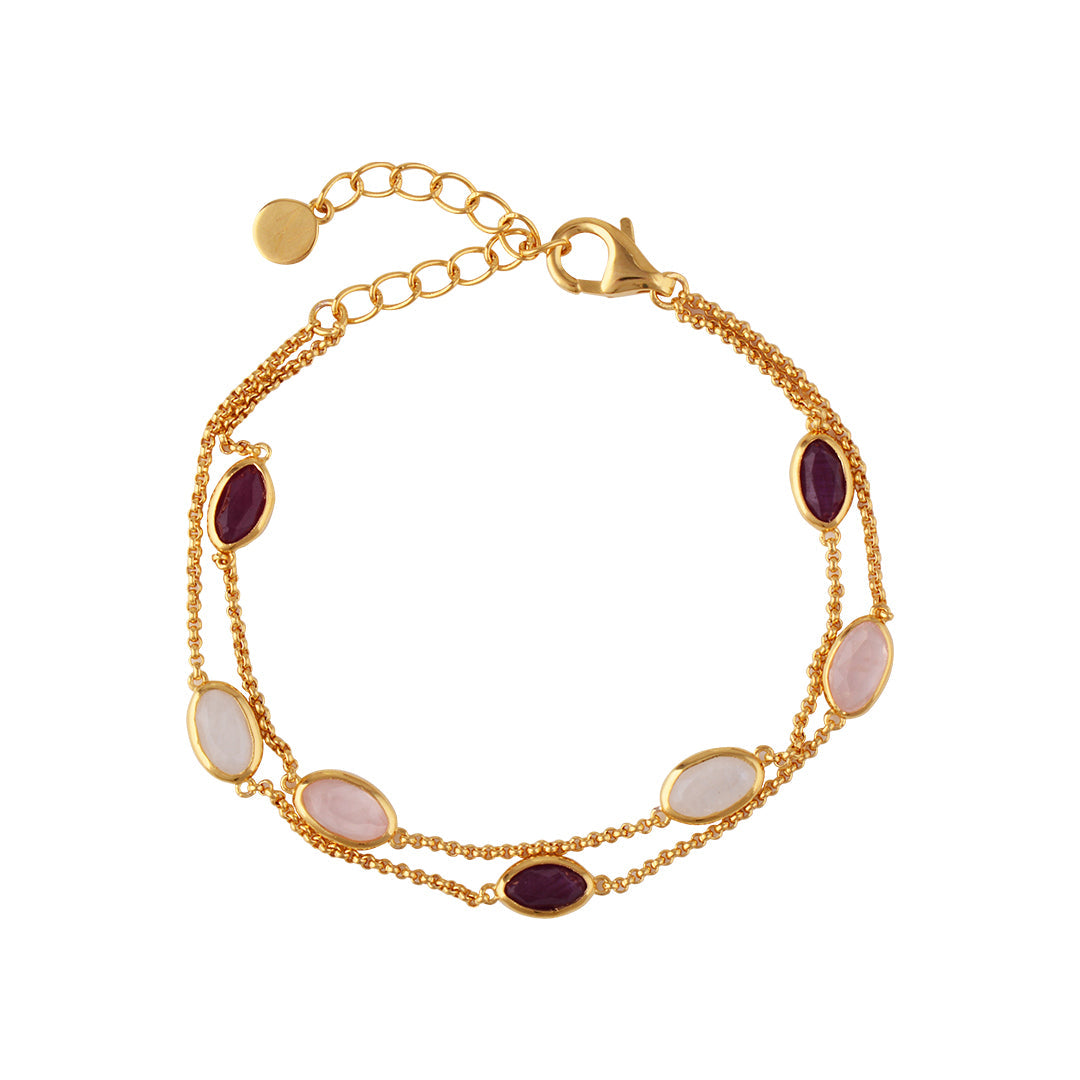 Lola Bracelet in Gold With Ruby, Rose Quartz and Rainbow Moonstone