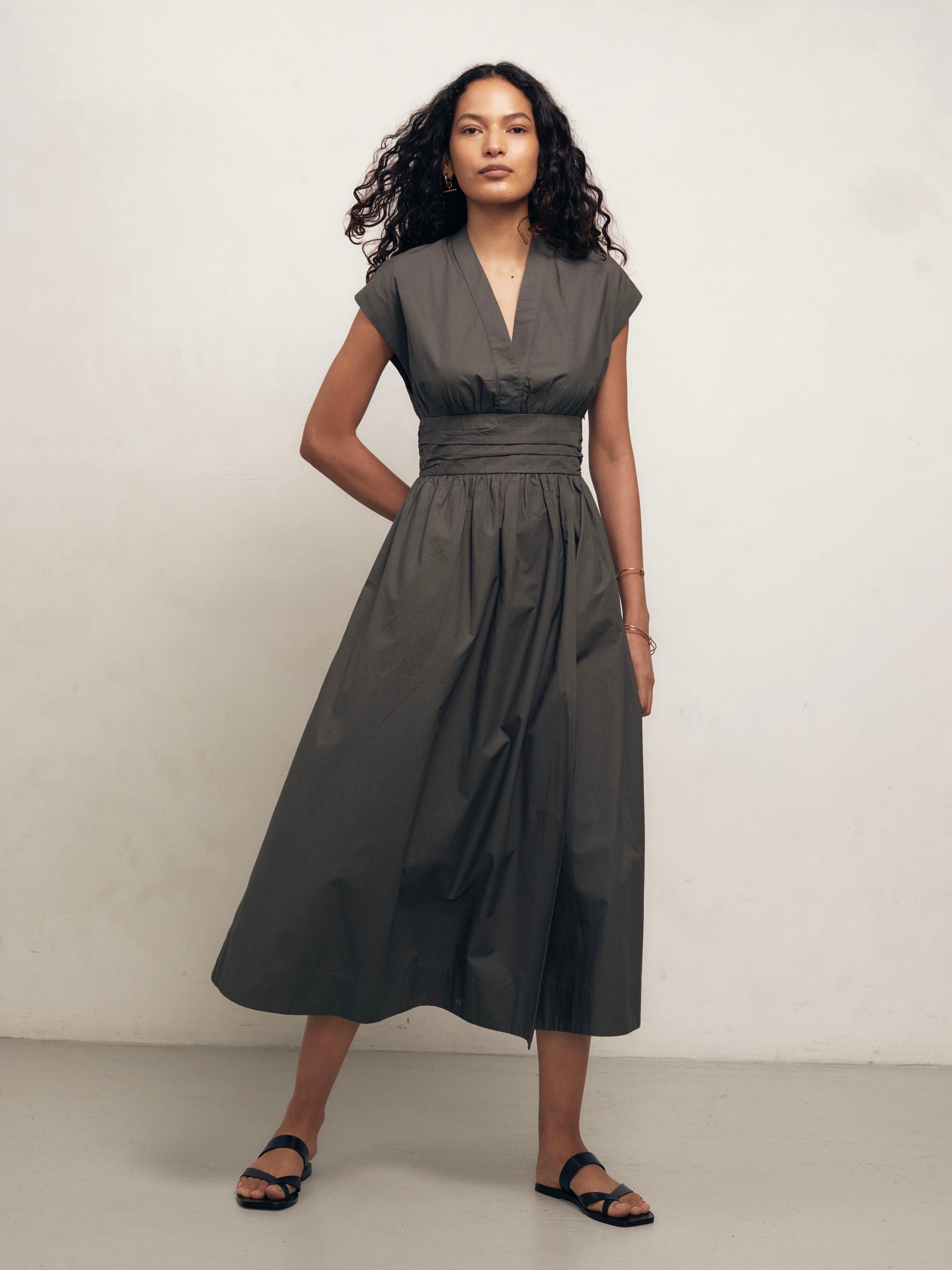 GEORGIA - Dark Khaki Cotton Poplin Dress