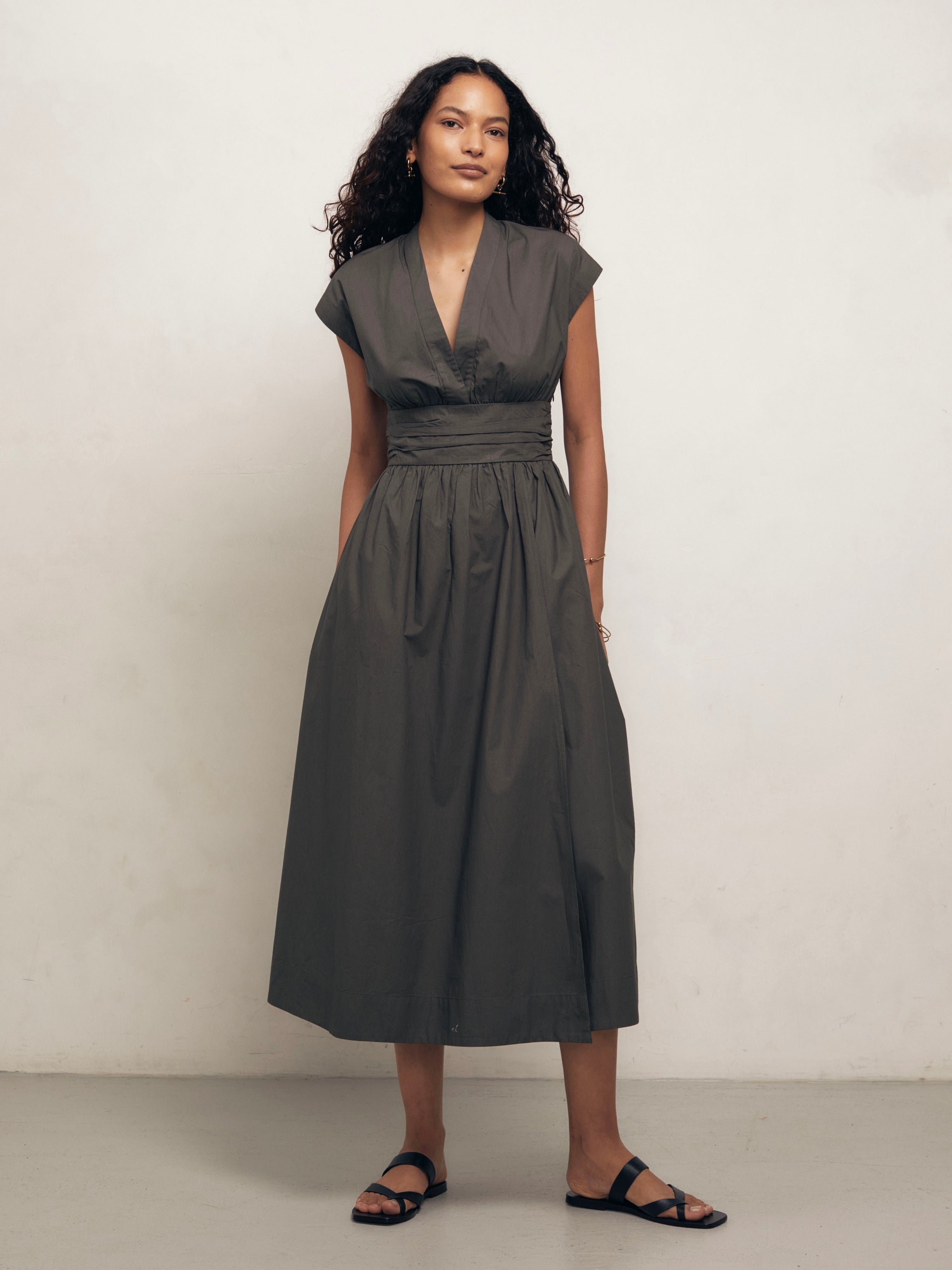 GEORGIA - Dark Khaki Cotton Poplin Dress