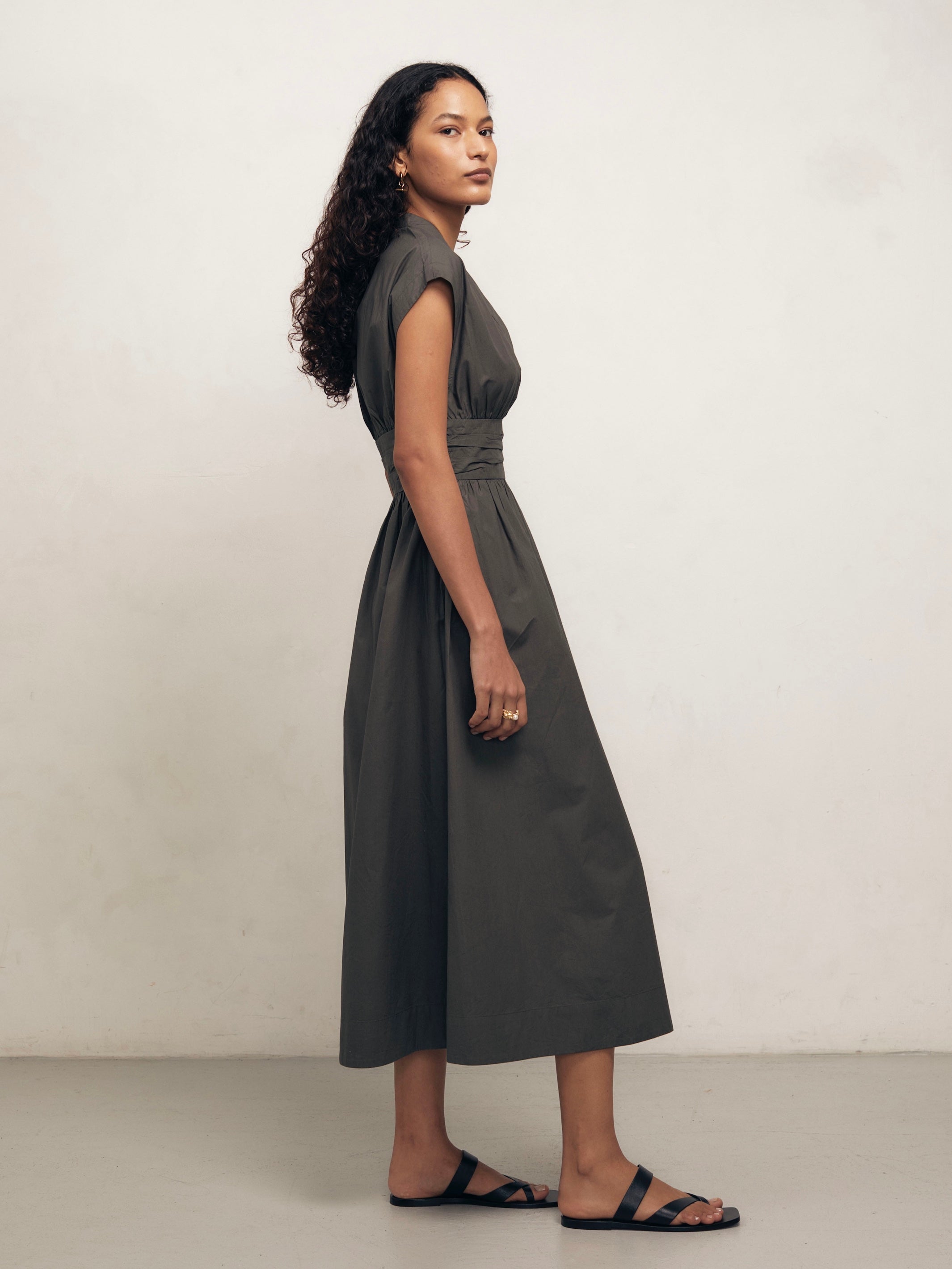 GEORGIA - Dark Khaki Cotton Poplin Dress