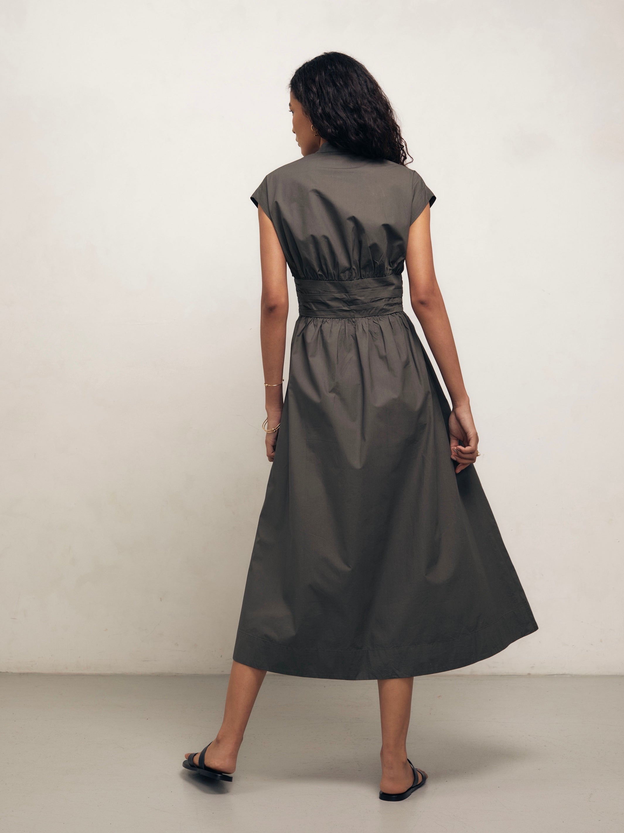 GEORGIA - Dark Khaki Cotton Poplin Dress