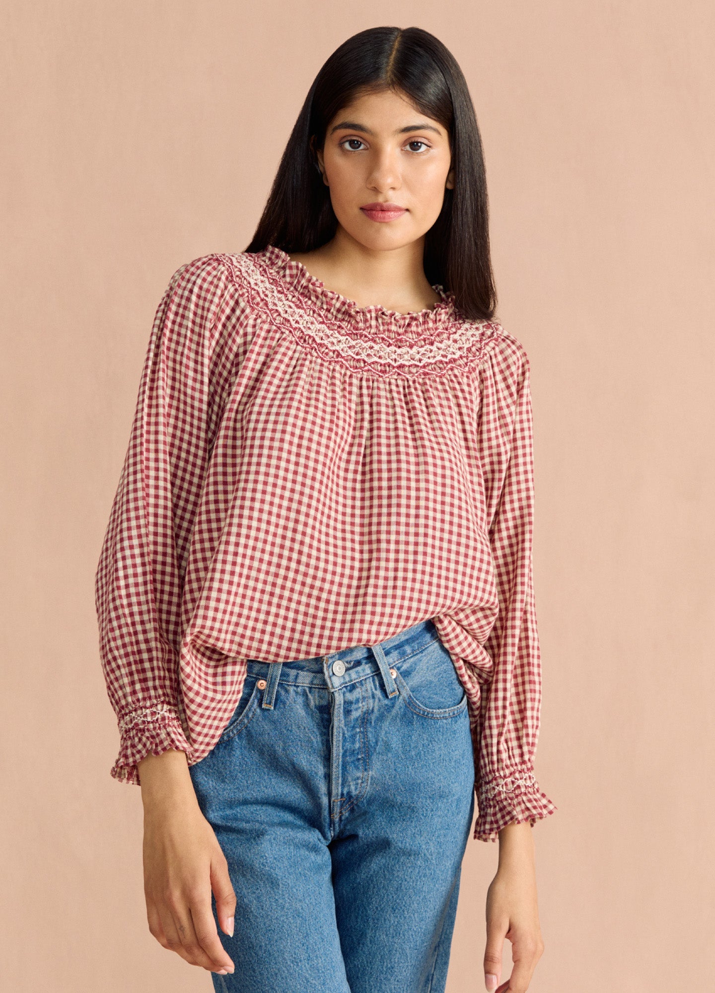 Georgie Blouse - Rust Gingham