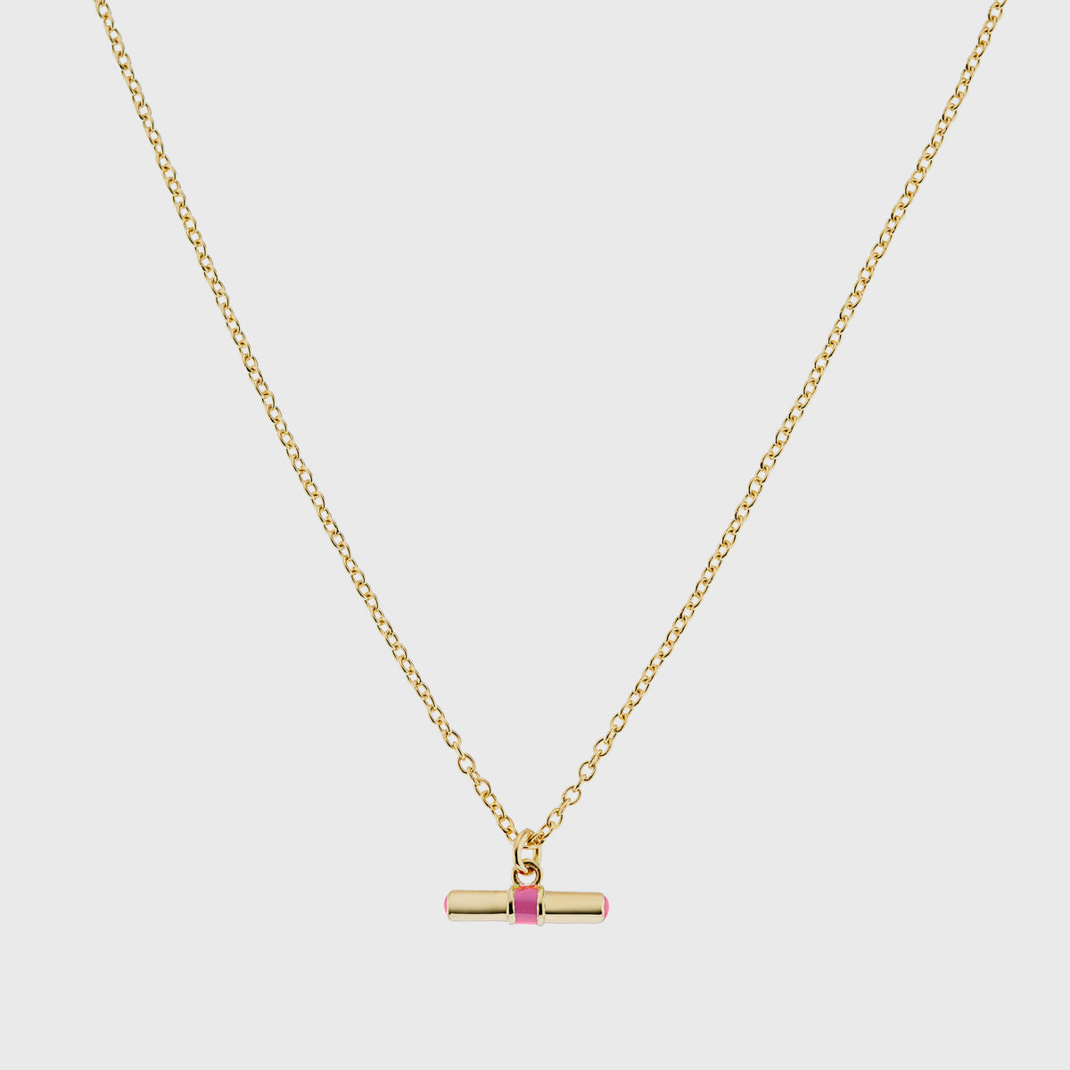 Havana Gold and Flamingo Pink Enamel T-Bar Necklace