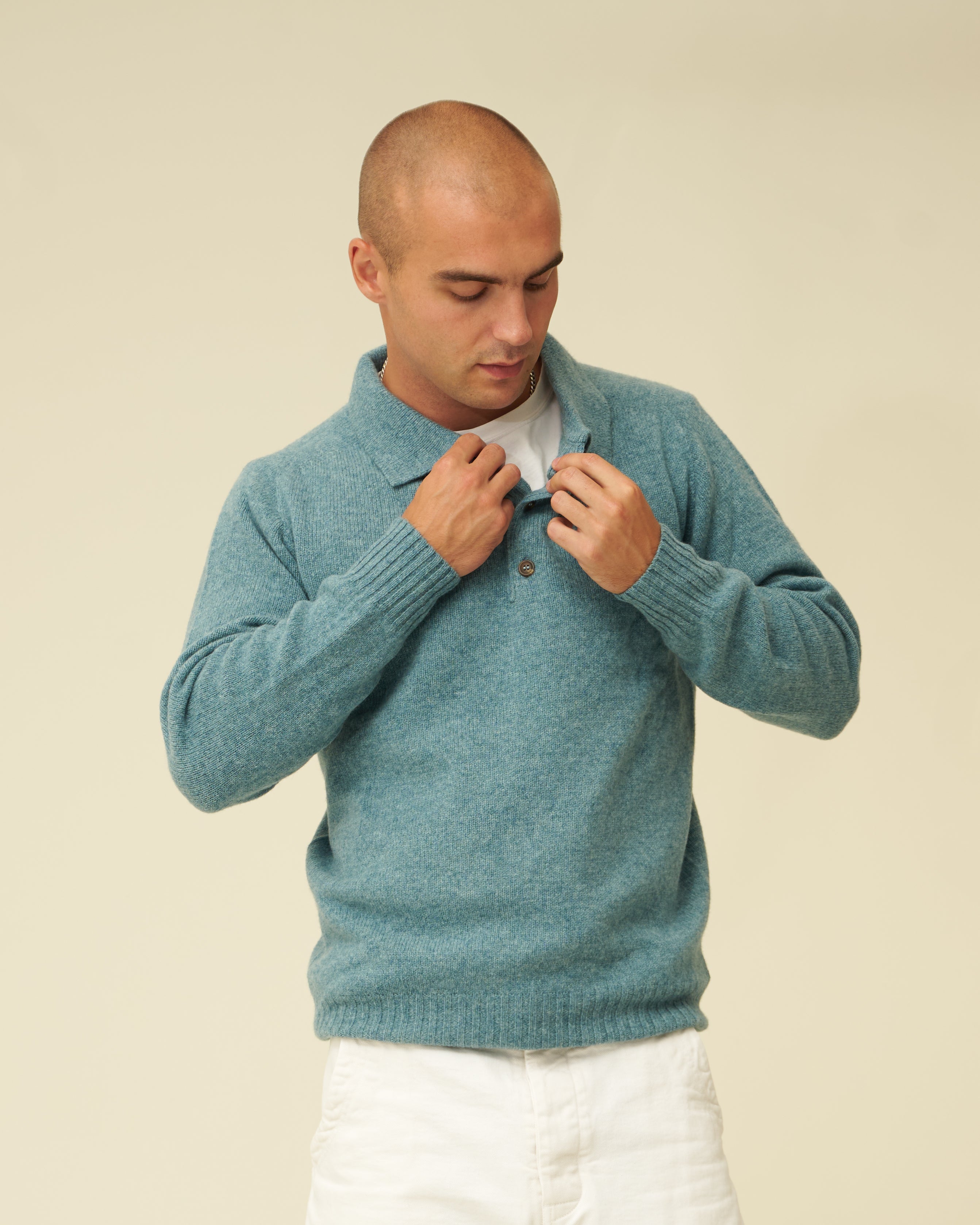 Merino Lambswool Rugby Jumper - Helford Green (Knitted-to-Order)