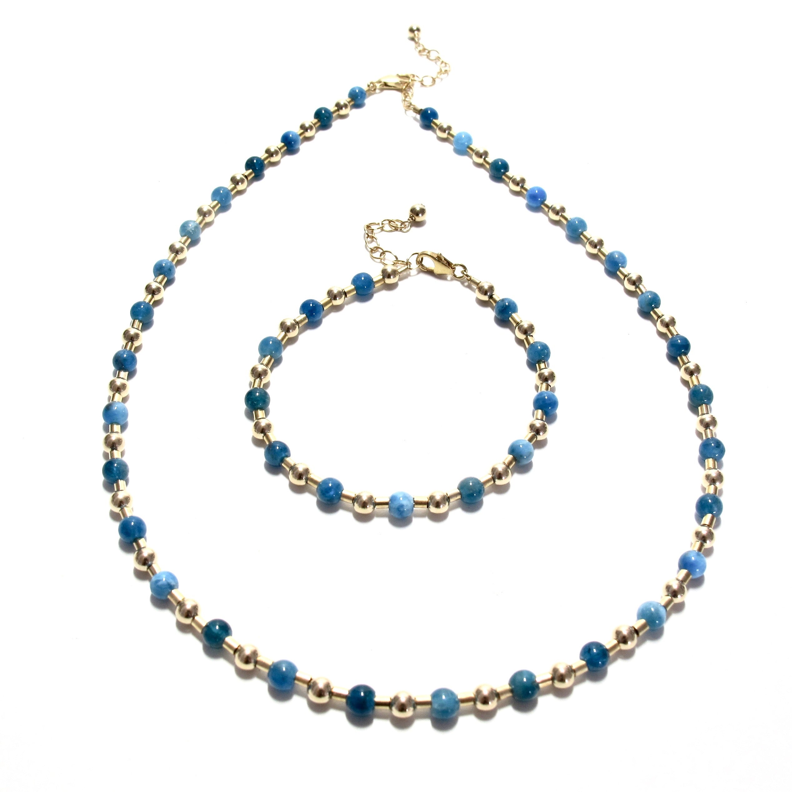 Teal Blue Apatite Bead & Tube Necklace