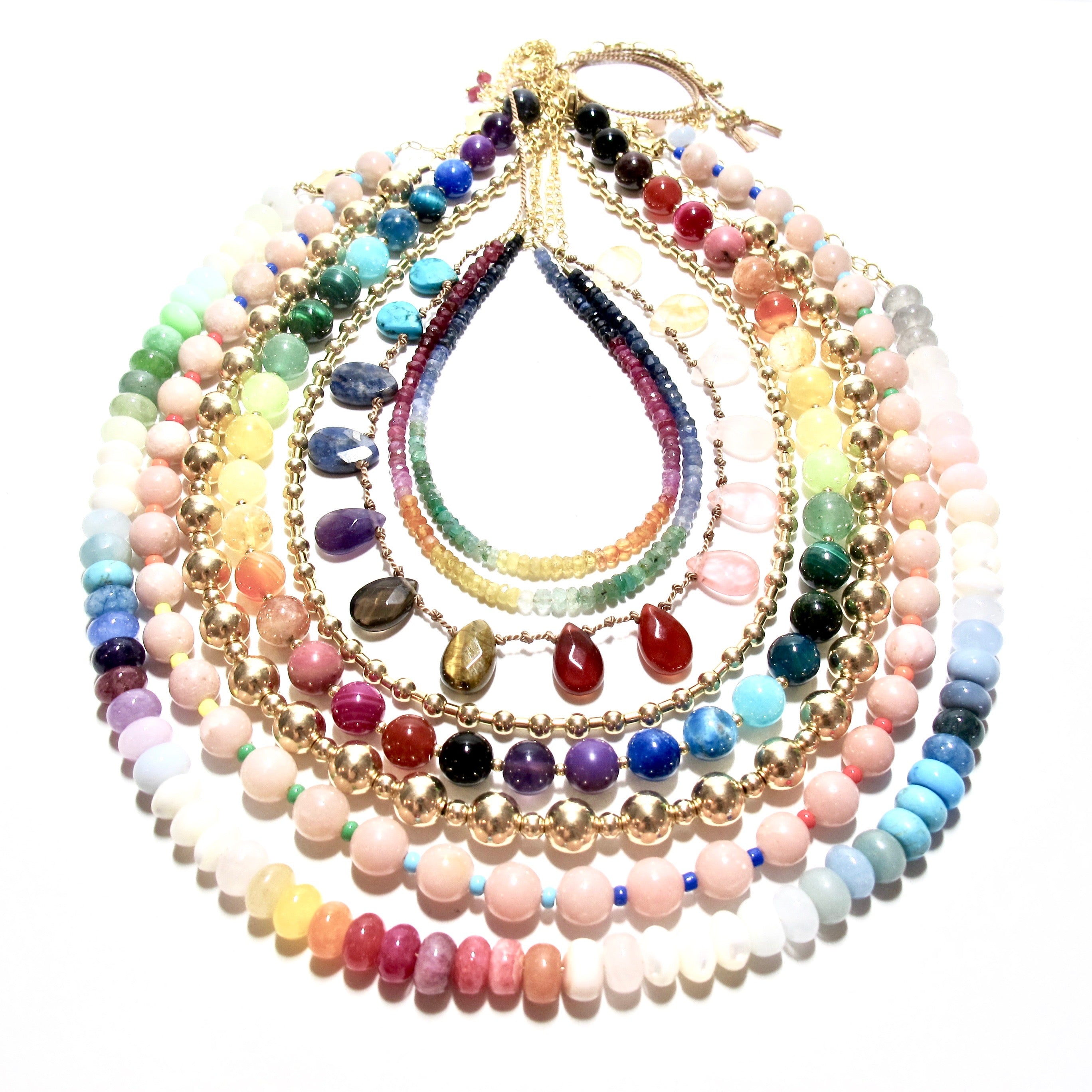 Rainbow Bubblegum and Gold Bead Necklace