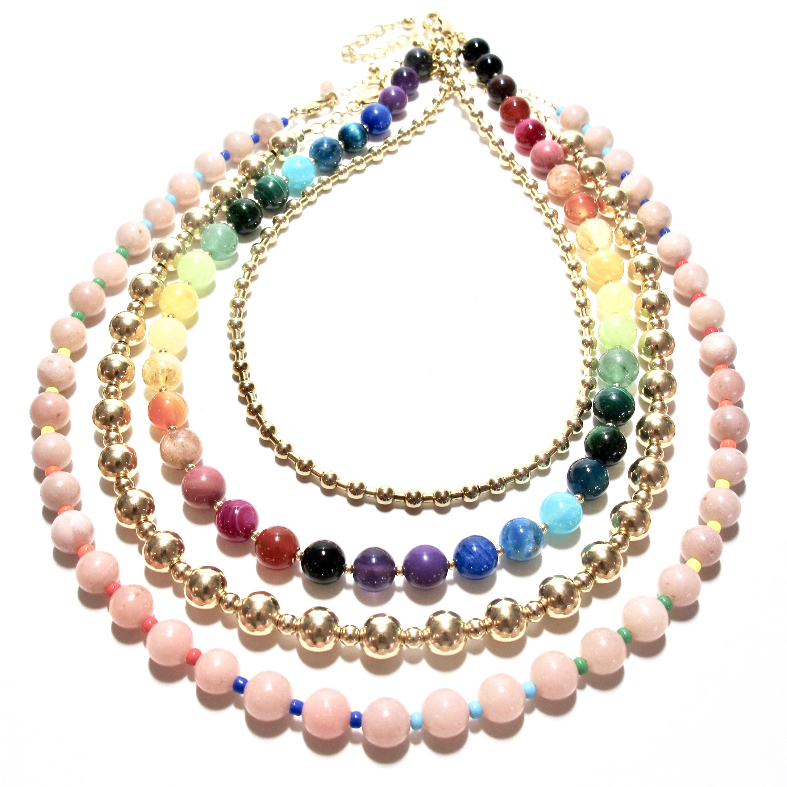 Rainbow Bubblegum and Gold Bead Necklace