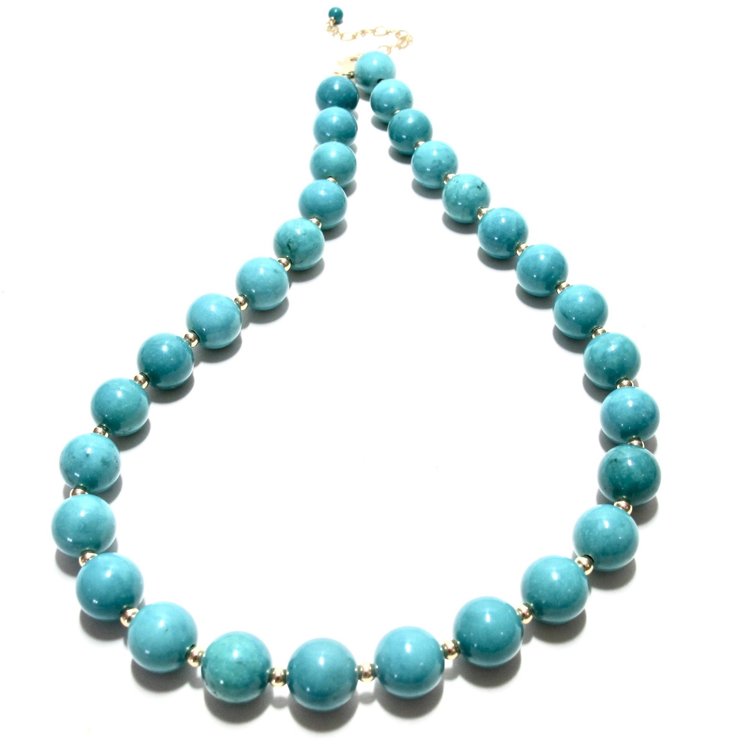 Chunky Turquoise Bubblegum and Gold Beads Necklace