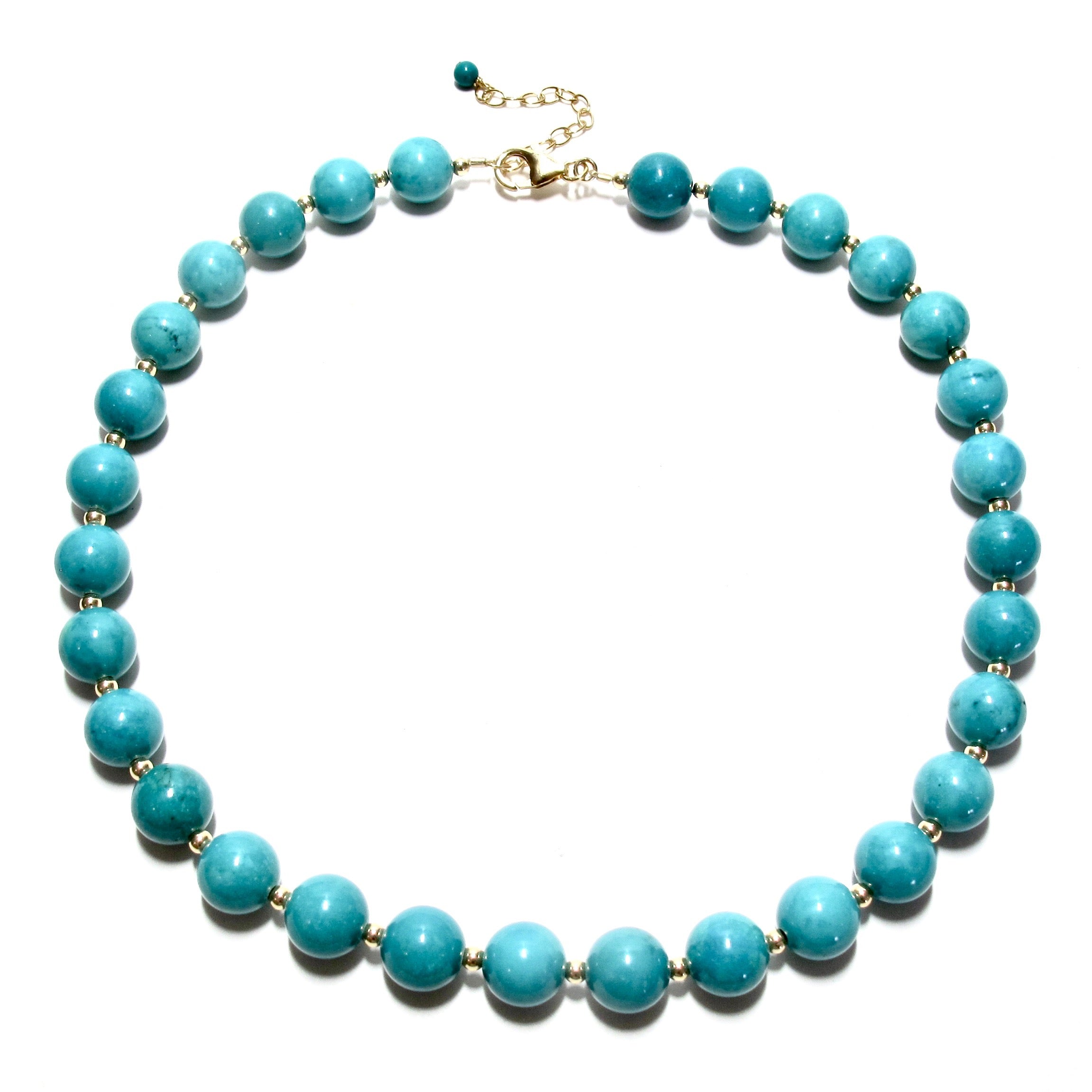 Chunky Turquoise Bubblegum and Gold Beads Necklace