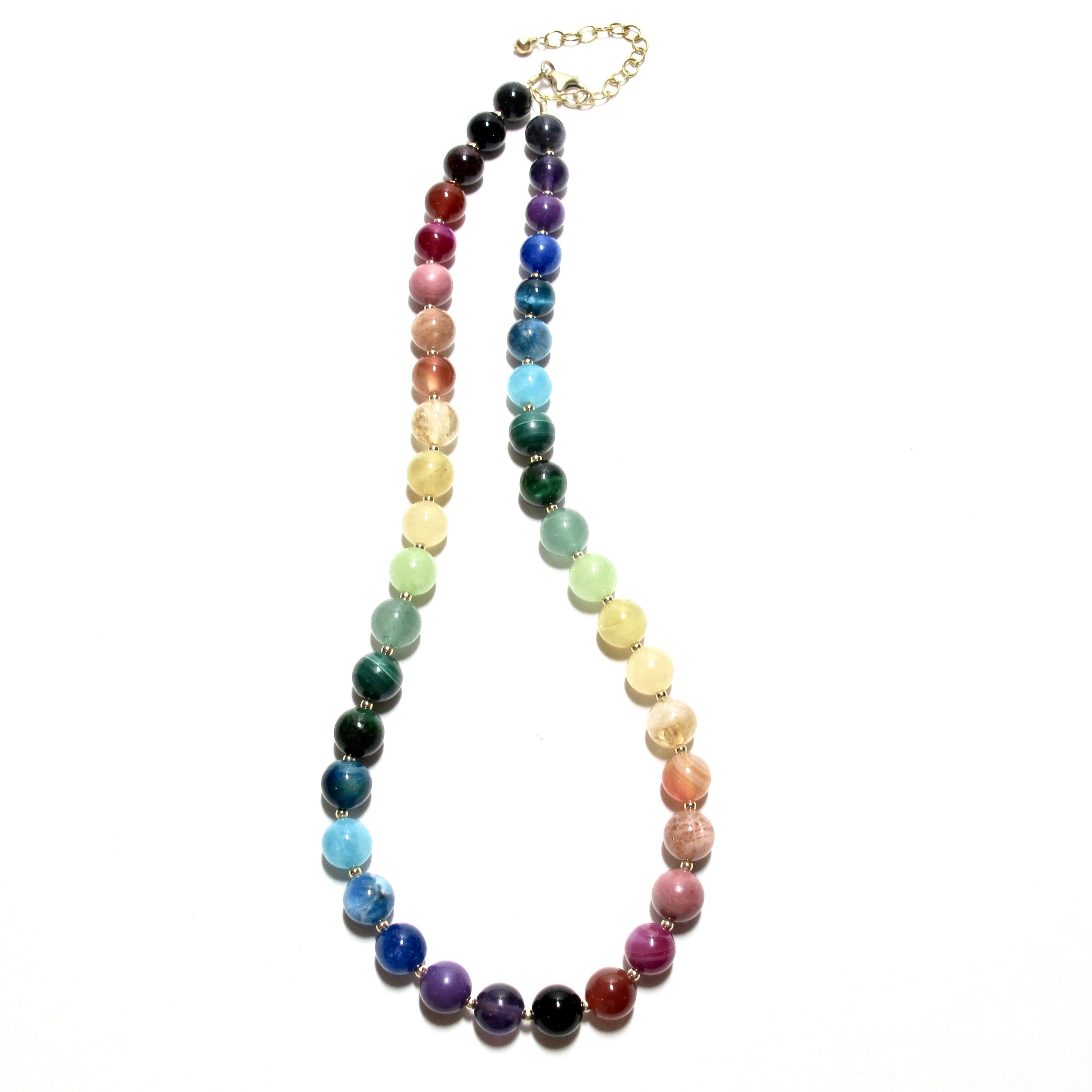 Rainbow Bubblegum and Gold Bead Necklace