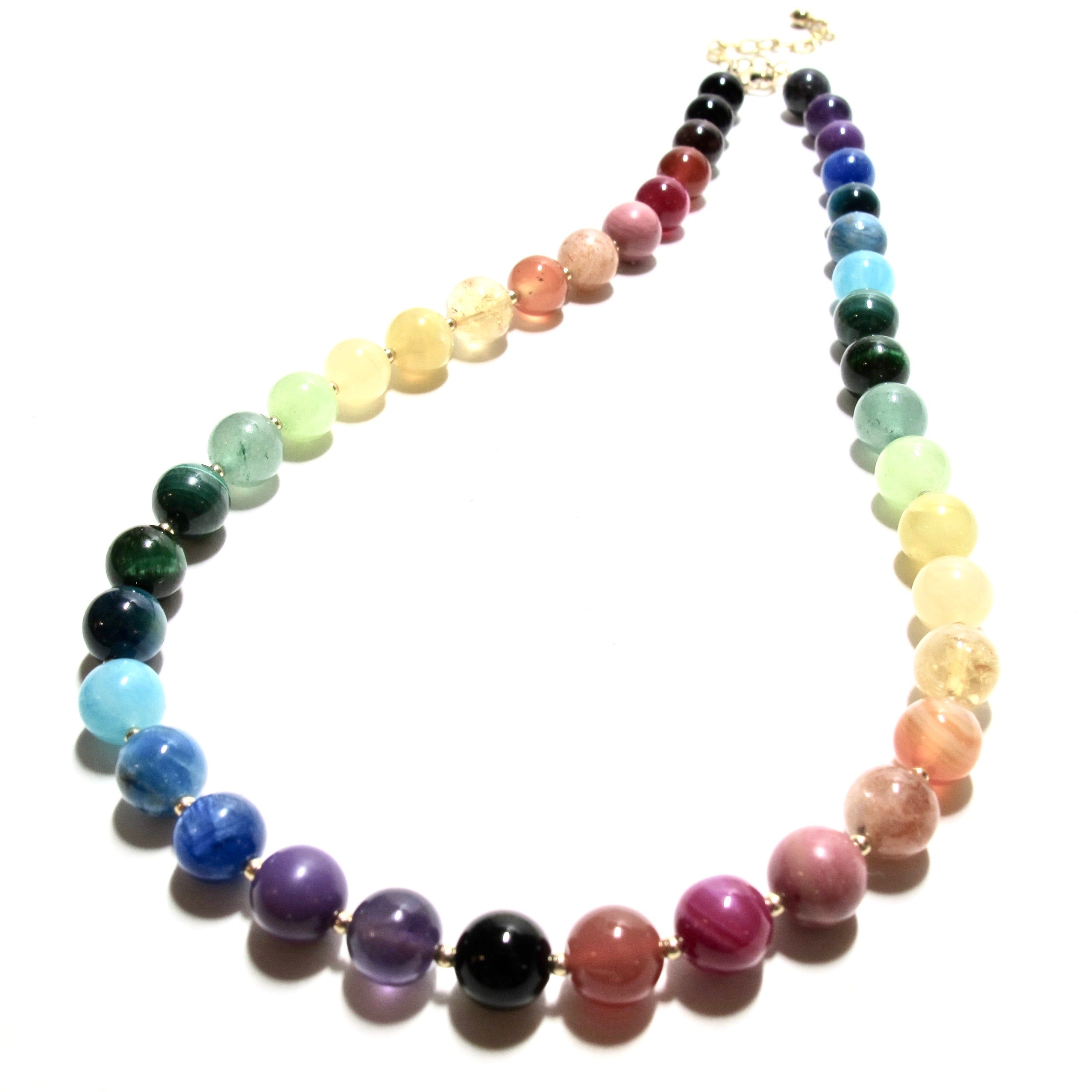 Rainbow Bubblegum and Gold Bead Necklace