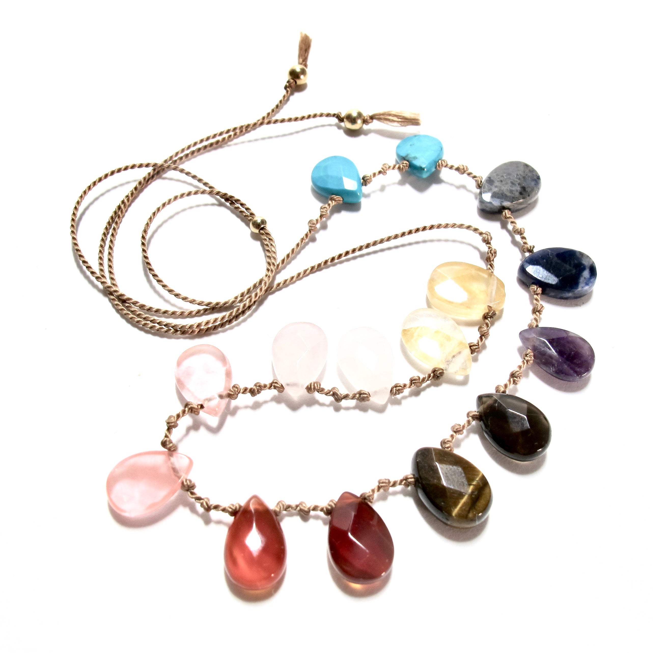 Rainbow Stones Knotted Silk Necklace