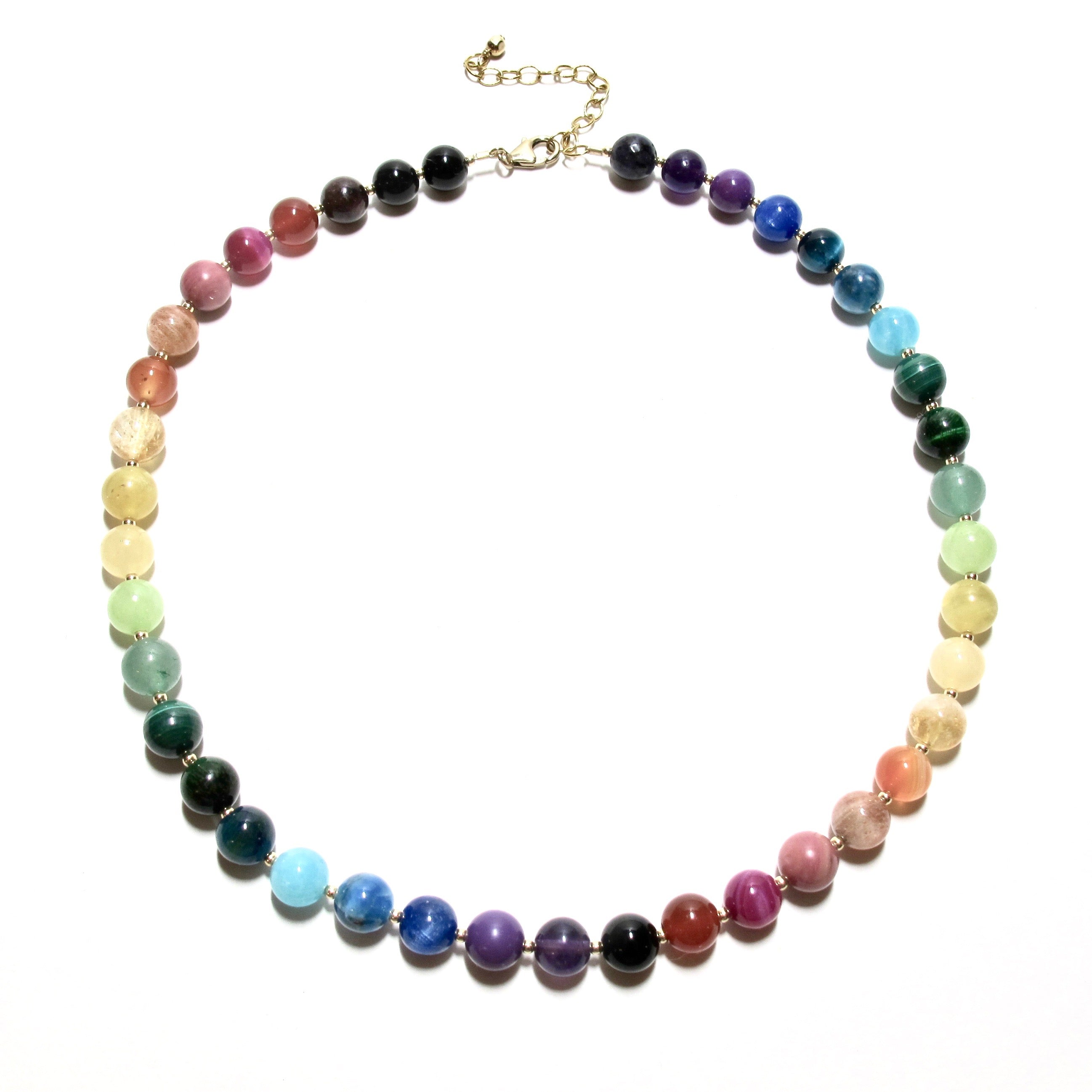 Rainbow Bubblegum and Gold Bead Necklace
