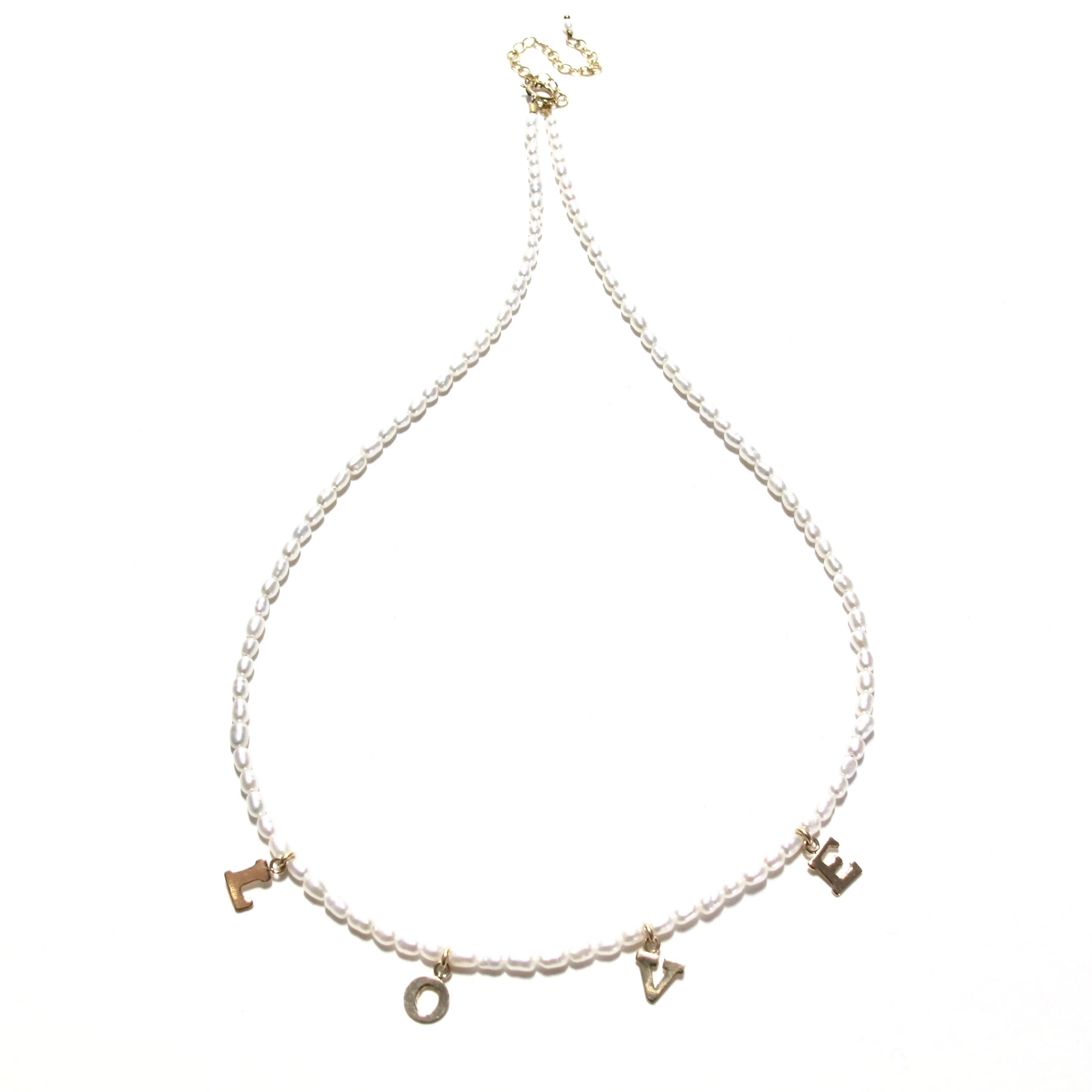 Dainty gold love letters & pearls necklace
