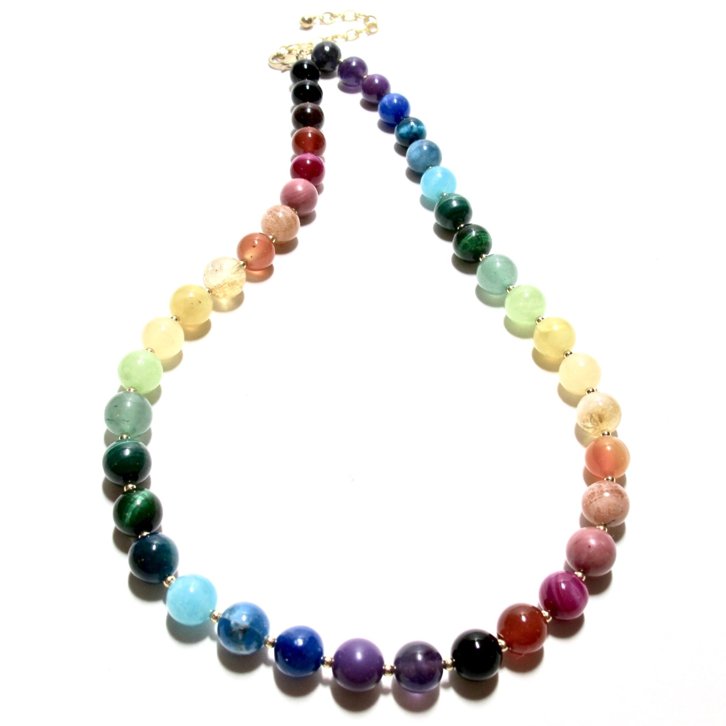 Rainbow Bubblegum and Gold Bead Necklace