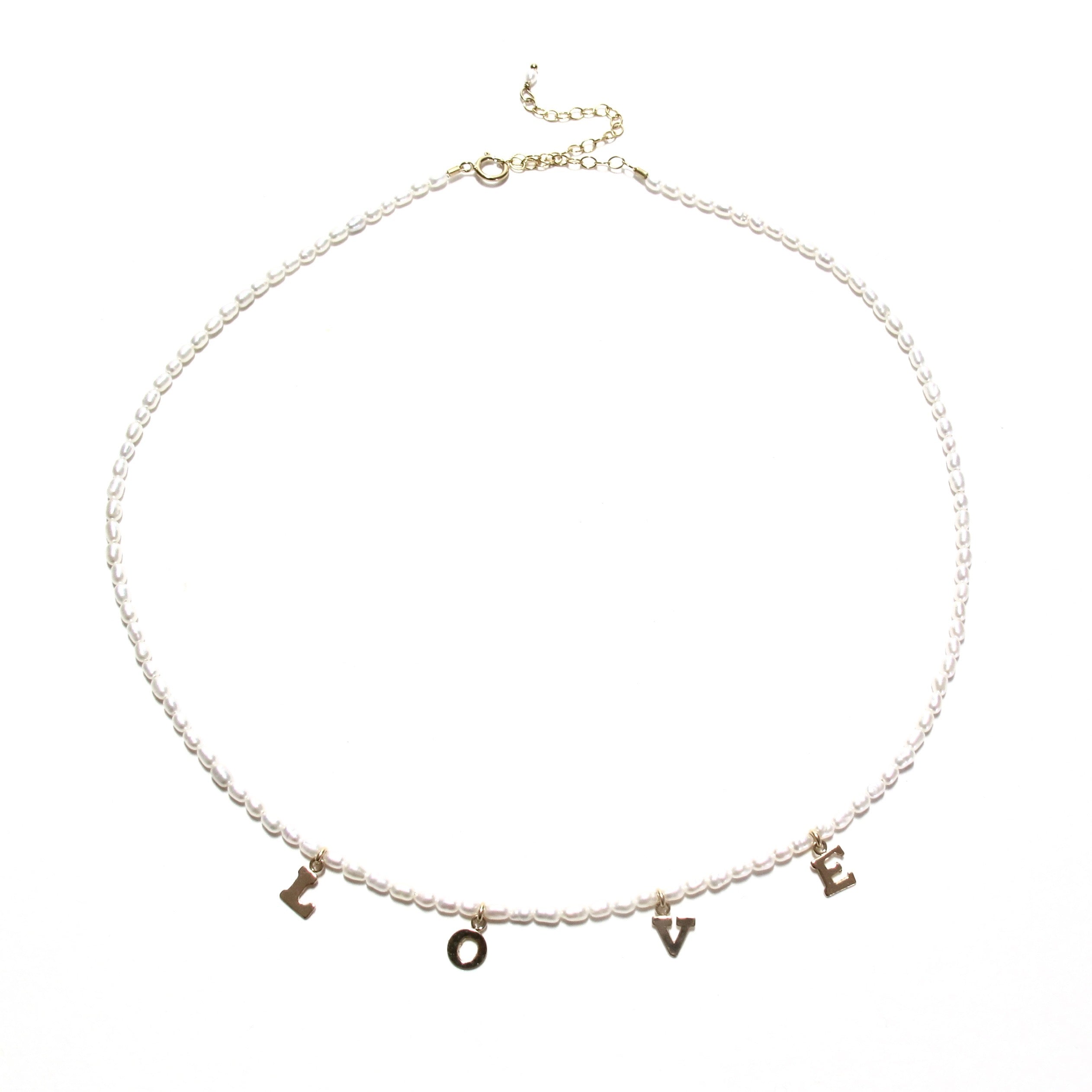 Dainty gold love letters & pearls necklace