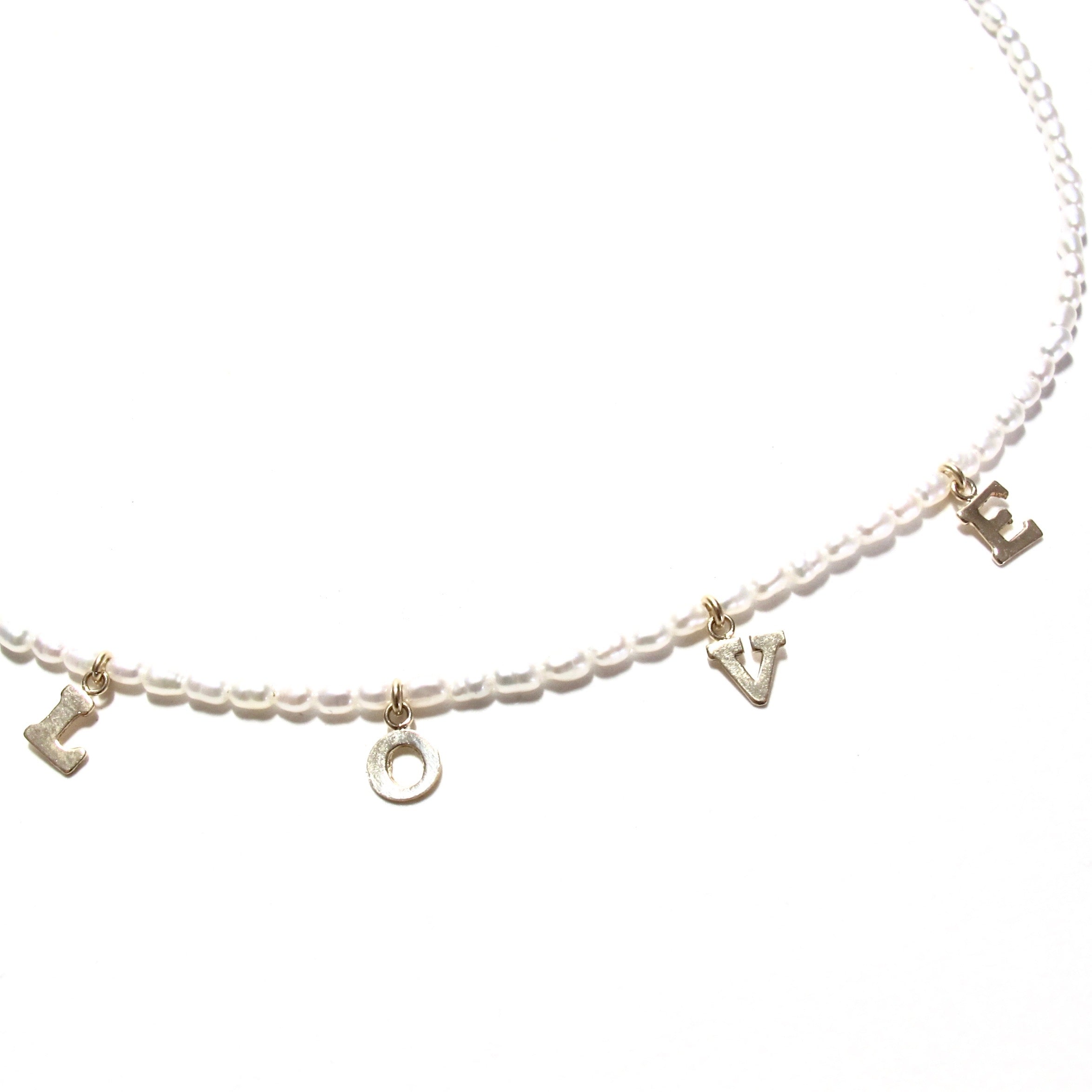 Dainty gold love letters & pearls necklace