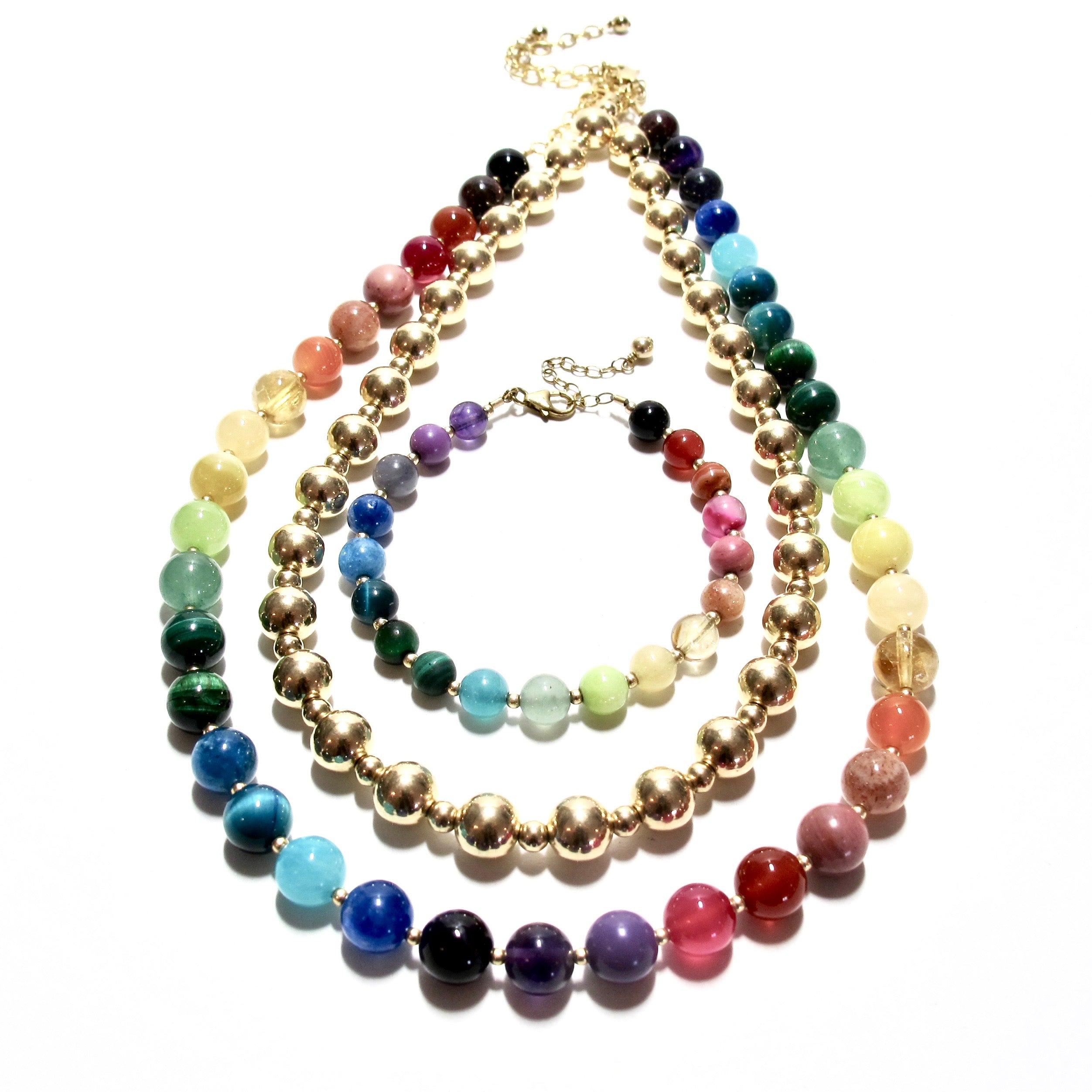 Rainbow Bubblegum and Gold Bead Bracelet