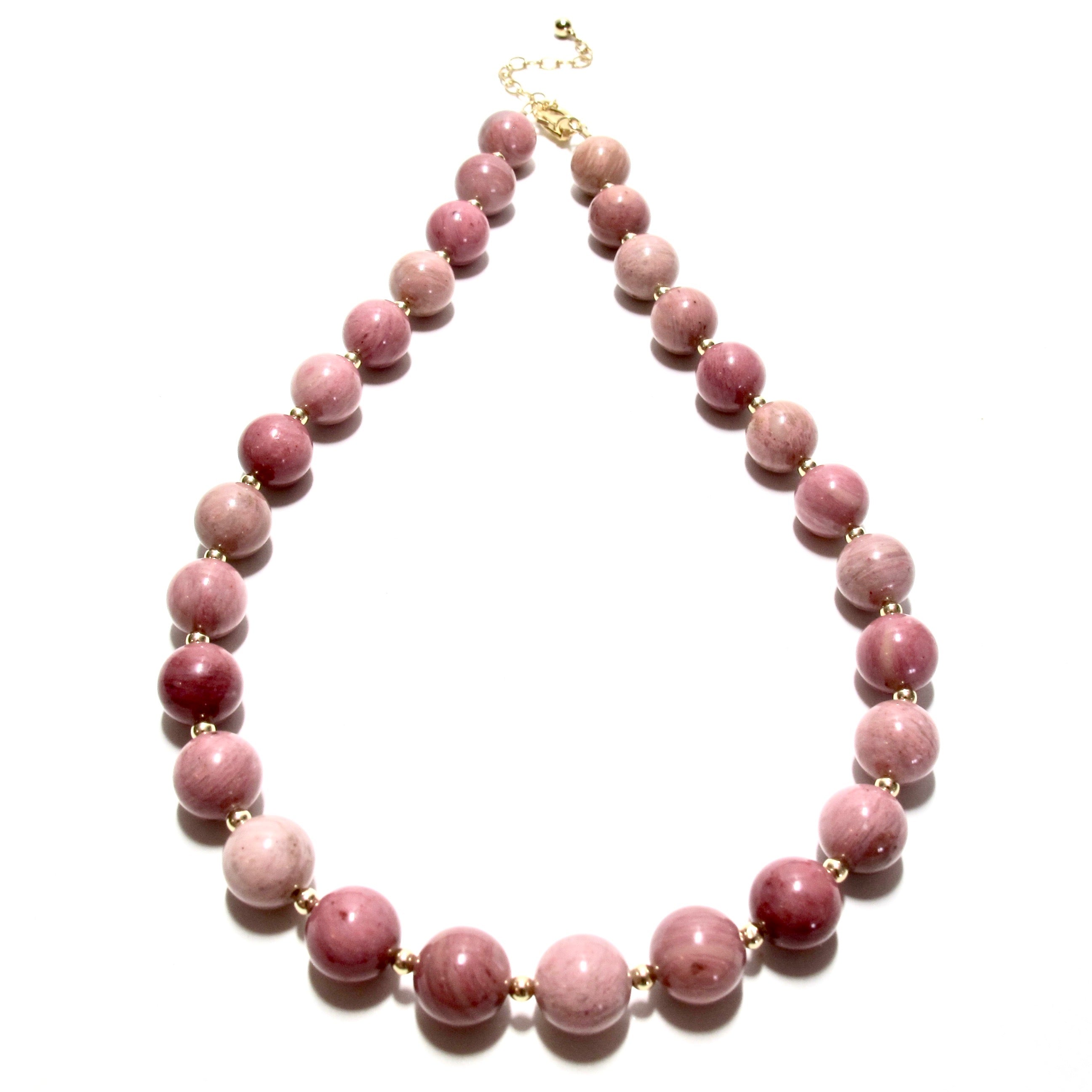 Chunky Rhodonite Bubblegum and Gold Bead Necklace