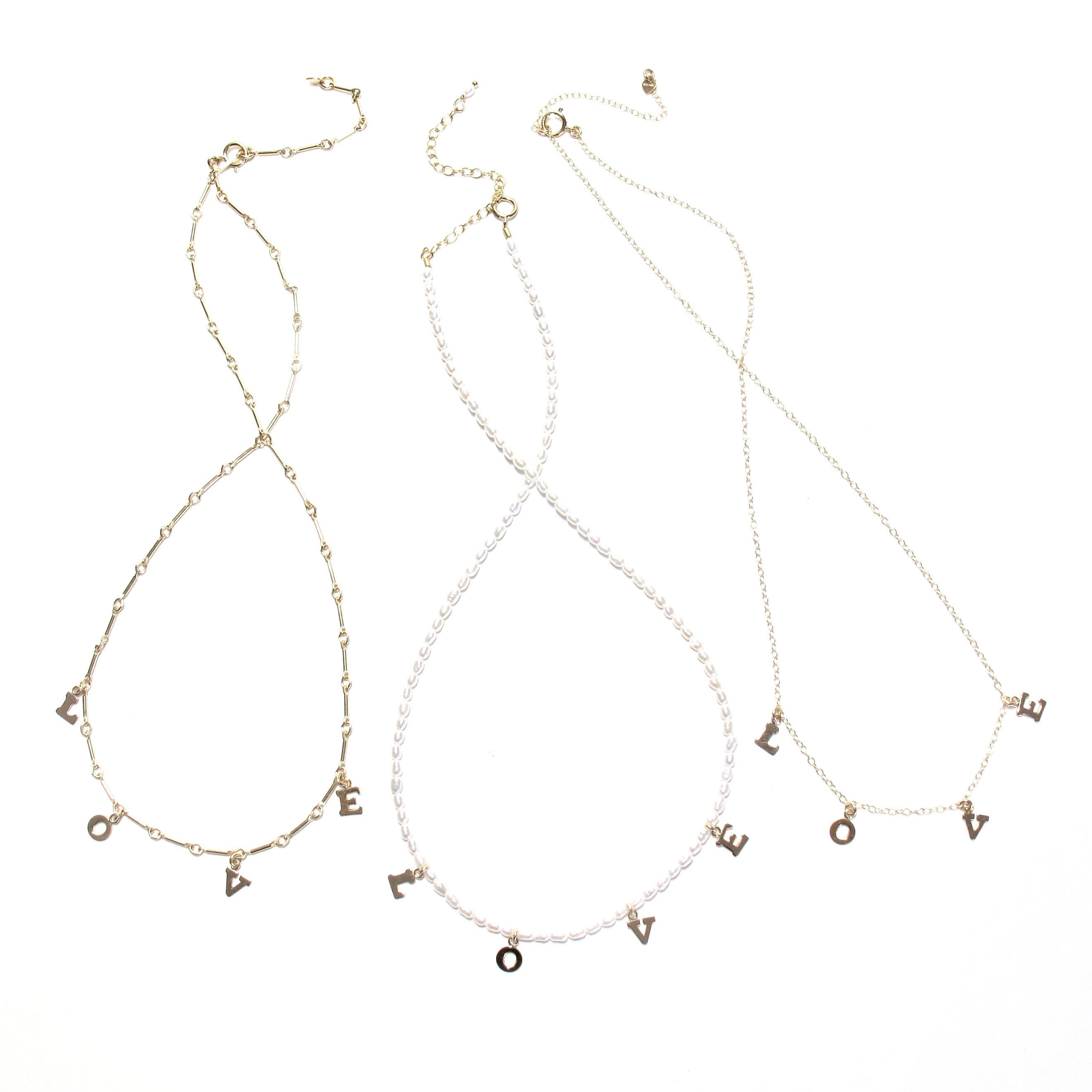 Dainty gold love letters & pearls necklace