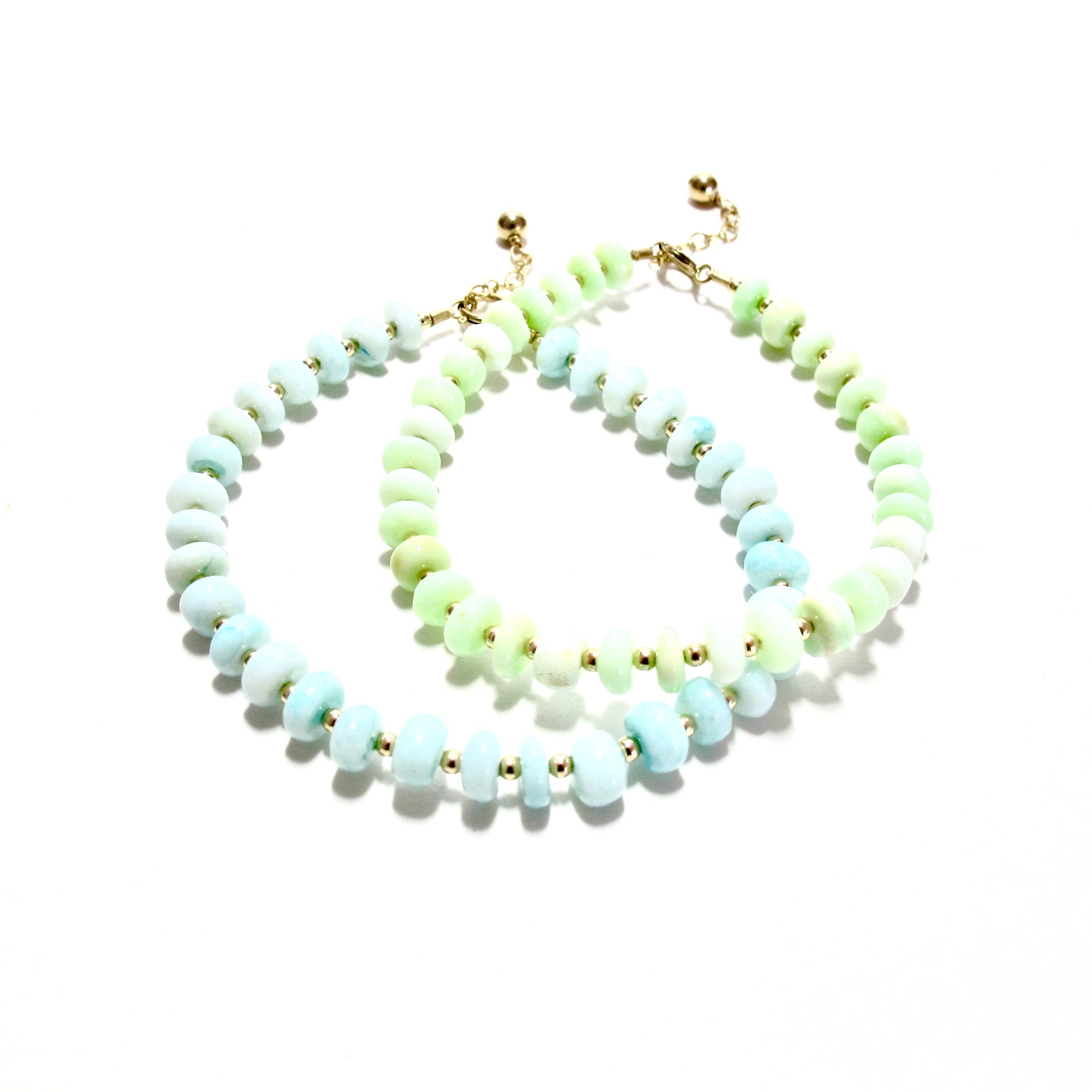 Pale Green Opal & Gold Beads Bracelet
