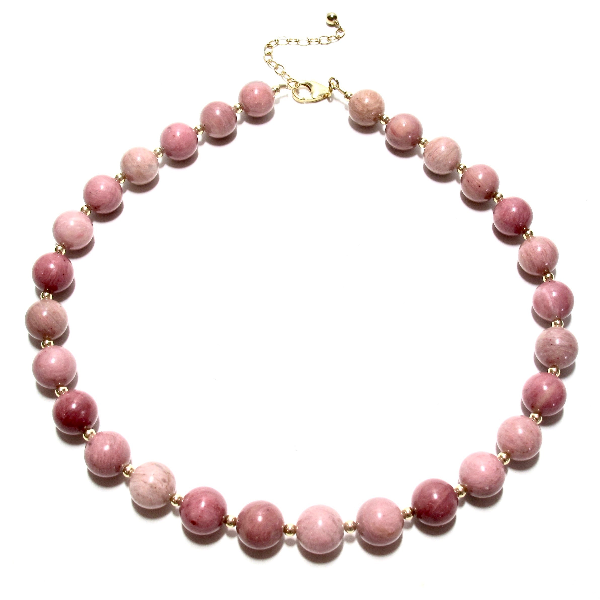 Chunky Rhodonite Bubblegum and Gold Bead Necklace