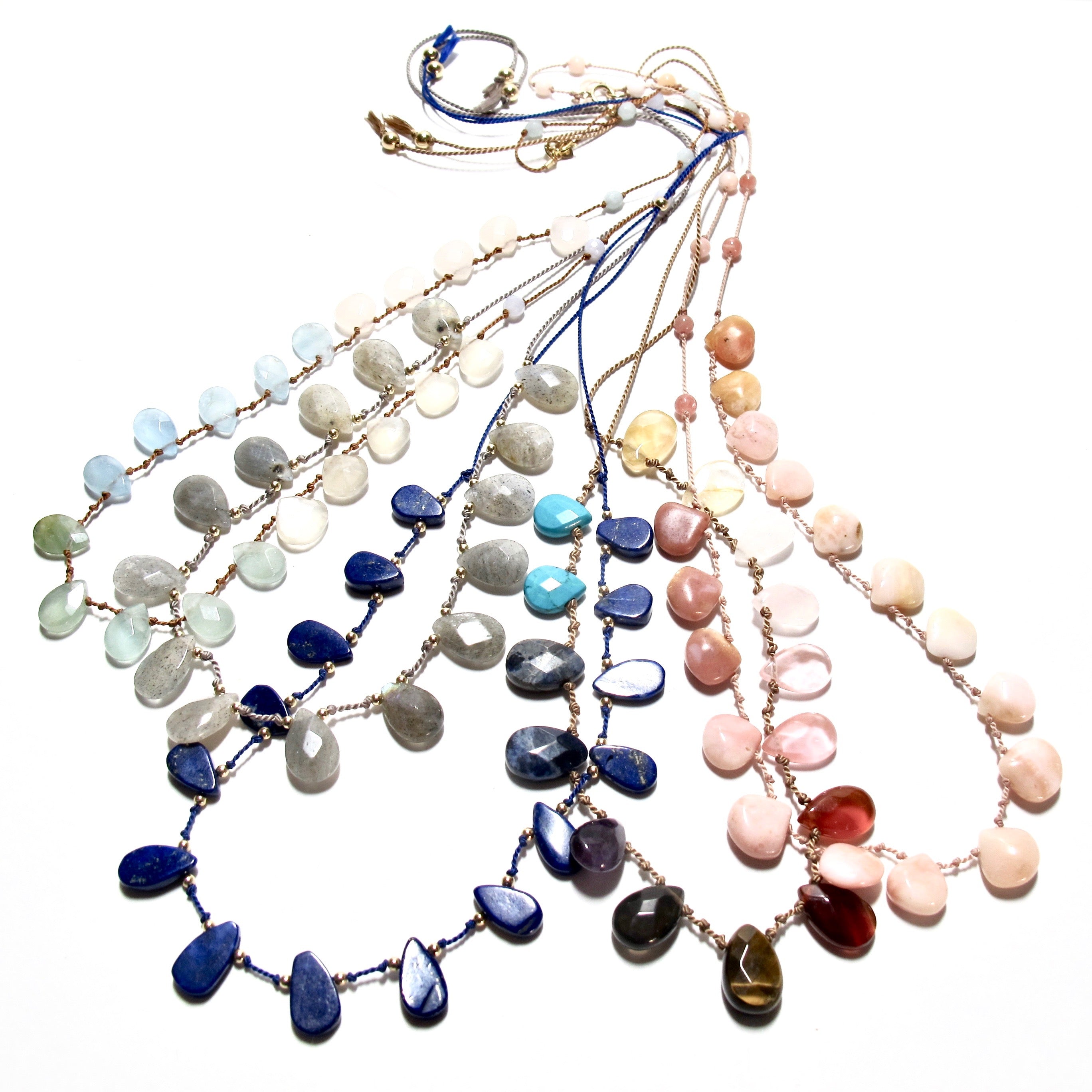 Rainbow Stones Knotted Silk Necklace