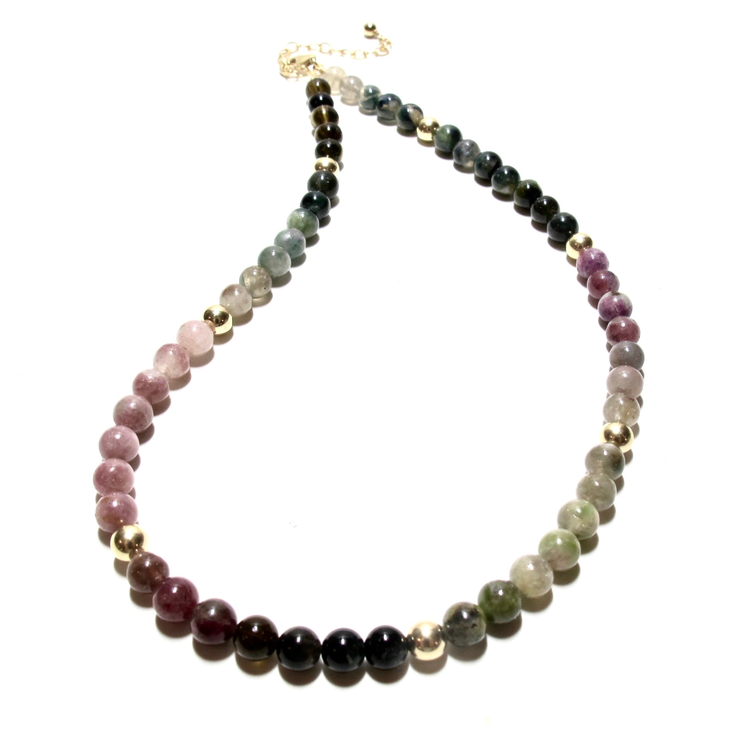 Tourmaline & Gold Bubblegum Necklace