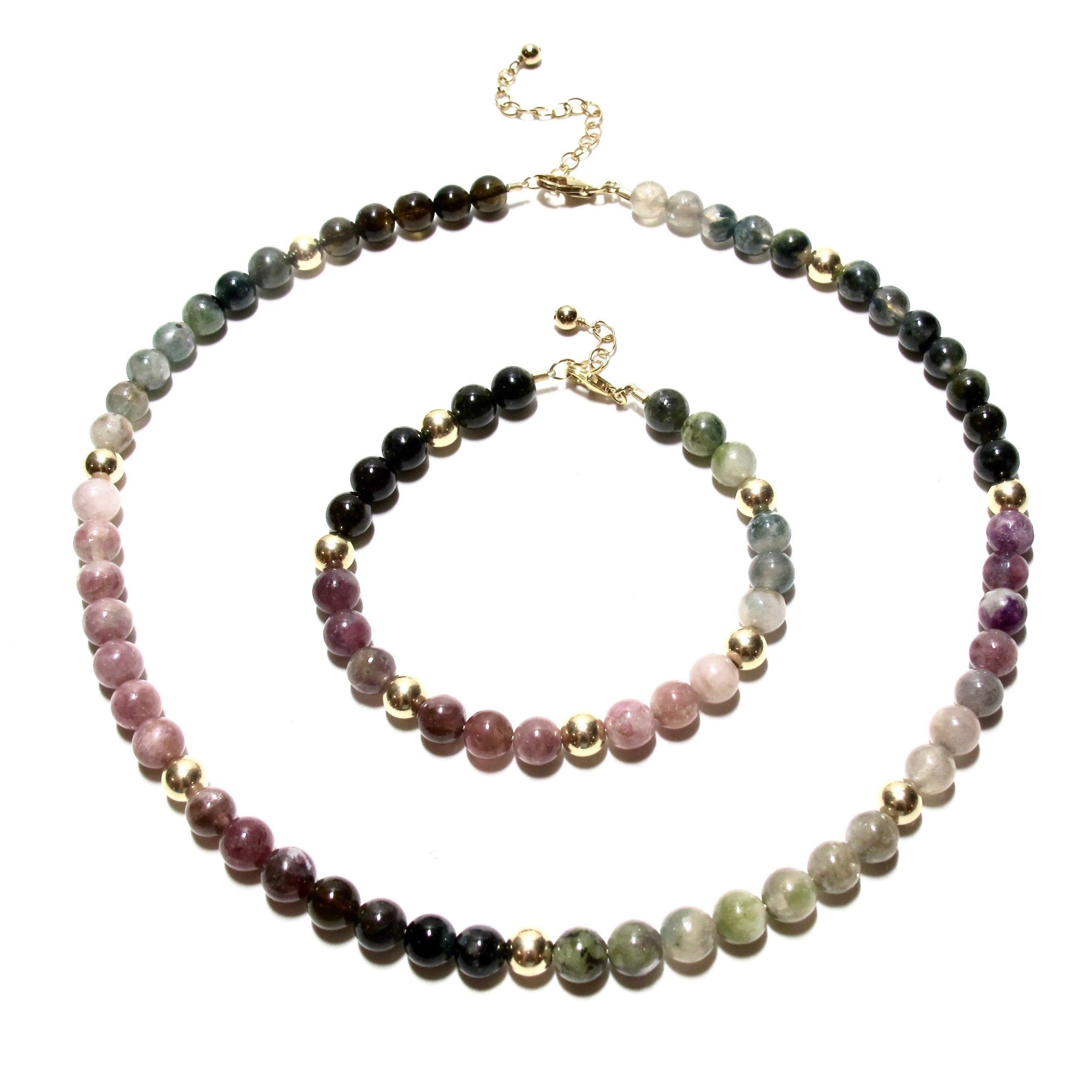 Tourmaline & Gold Bubblegum Necklace